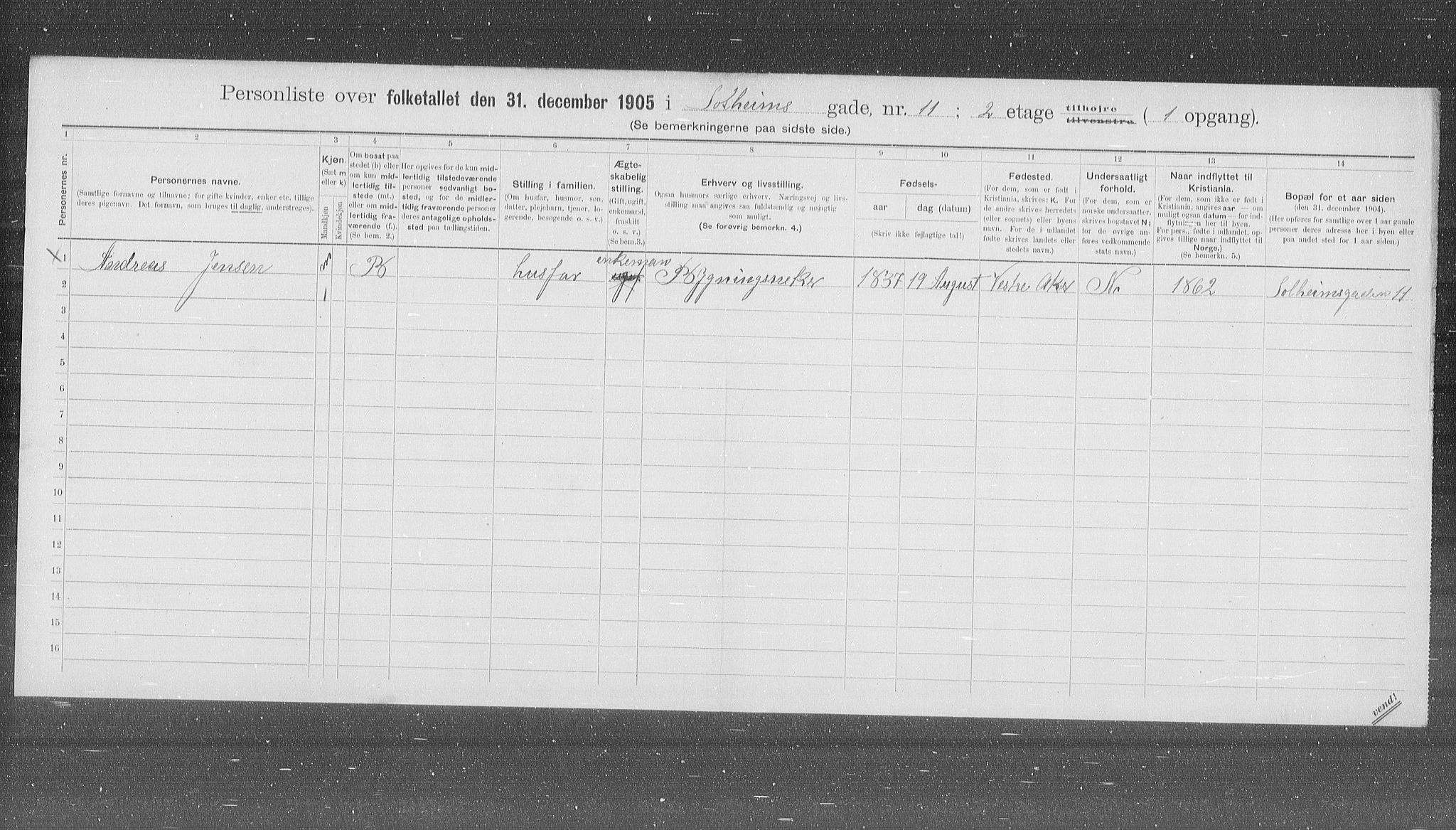 OBA, Municipal Census 1905 for Kristiania, 1905, p. 51689