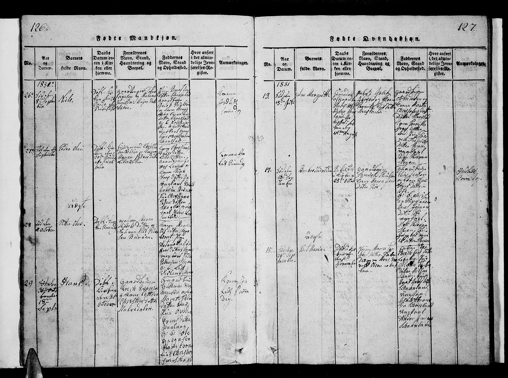 Ministerialprotokoller, klokkerbøker og fødselsregistre - Nordland, AV/SAT-A-1459/855/L0812: Parish register (copy) no. 855C01, 1821-1838, p. 126-127