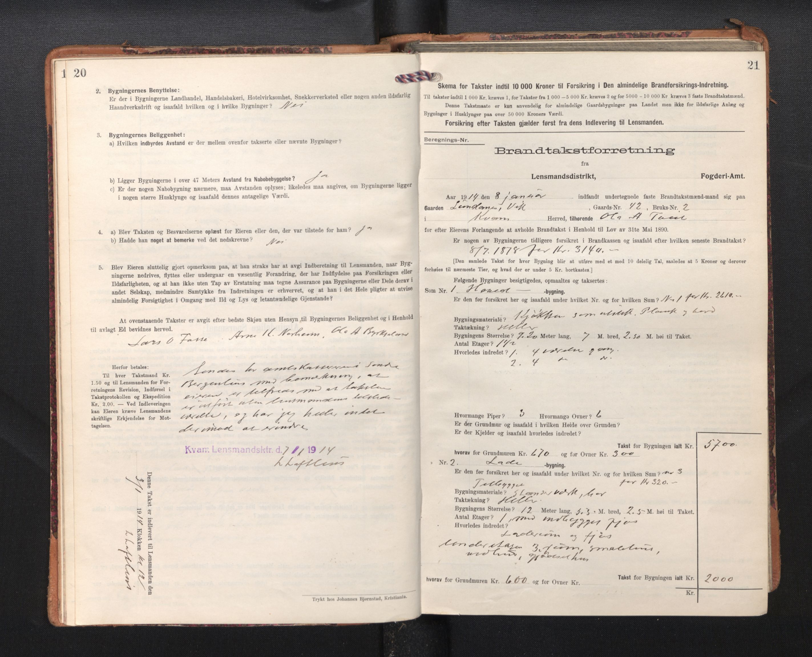 Lensmannen i Kvam, SAB/A-33201/0012/L0006: Branntakstprotokoll, skjematakst, 1913-1955, p. 20-21