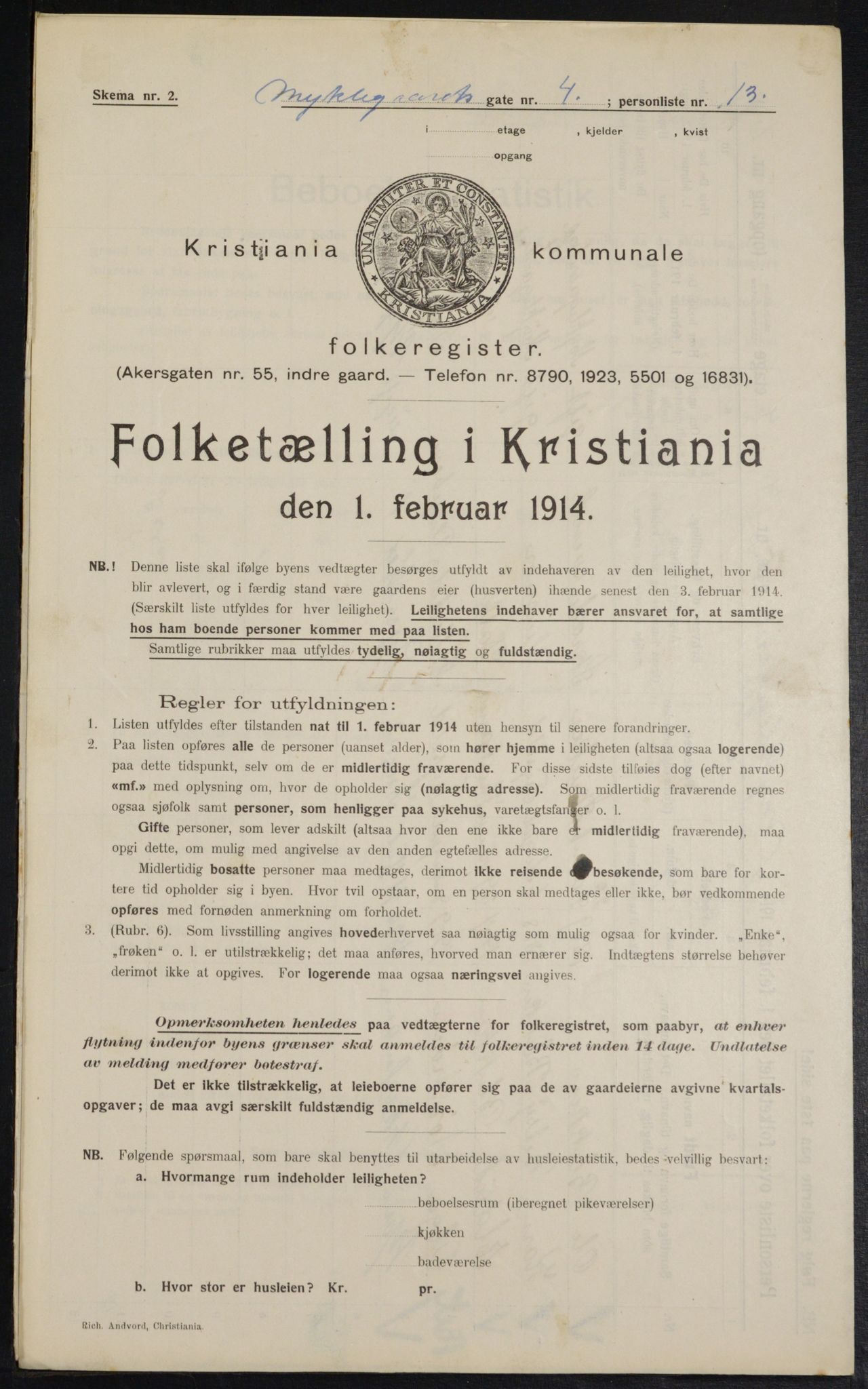 OBA, Municipal Census 1914 for Kristiania, 1914, p. 68307