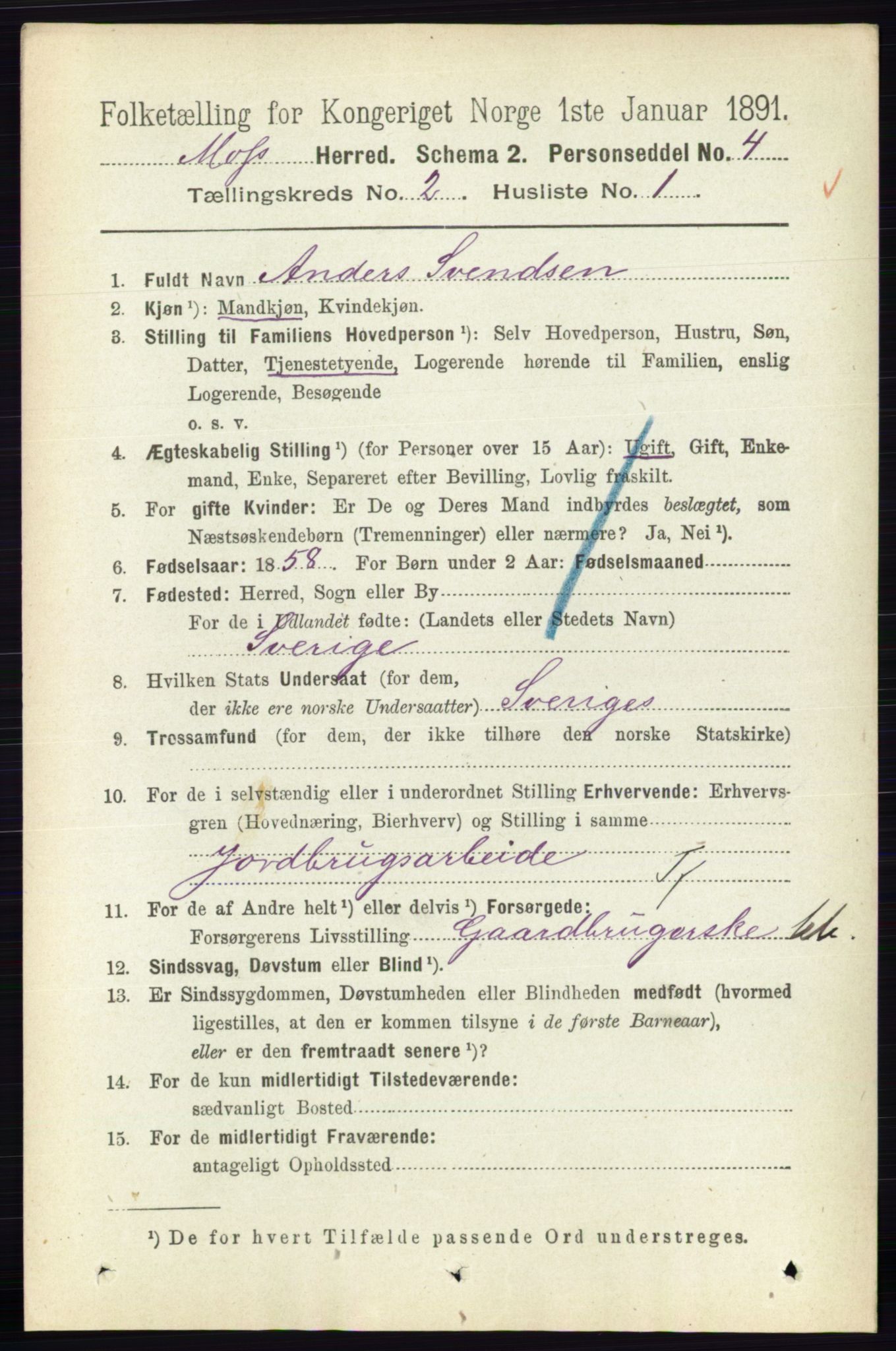 RA, 1891 Census for 0194 Moss, 1891, p. 851