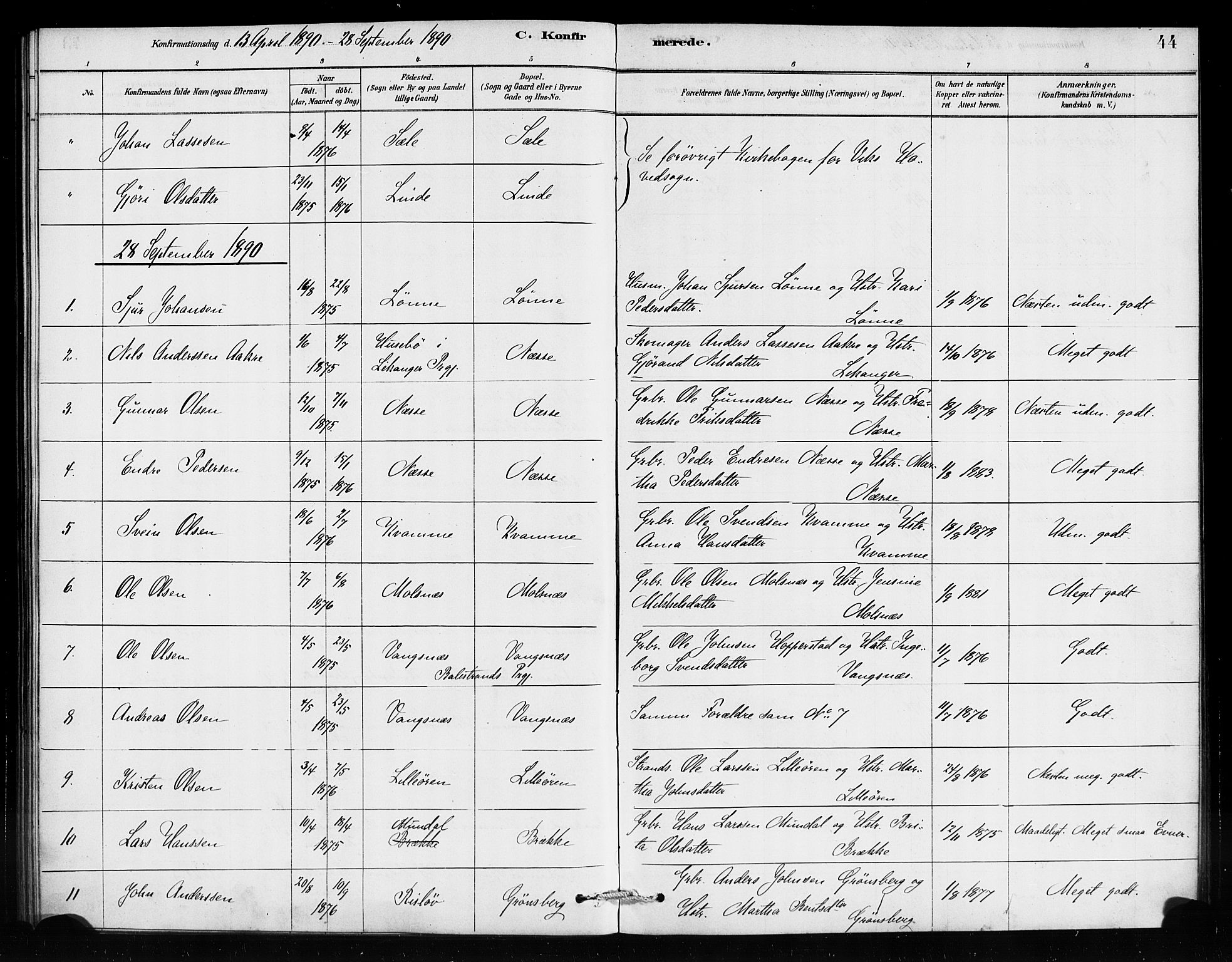 Vik sokneprestembete, AV/SAB-A-81501/H/Haa/Haad/L0001: Parish register (official) no. D 1, 1878-1890, p. 44