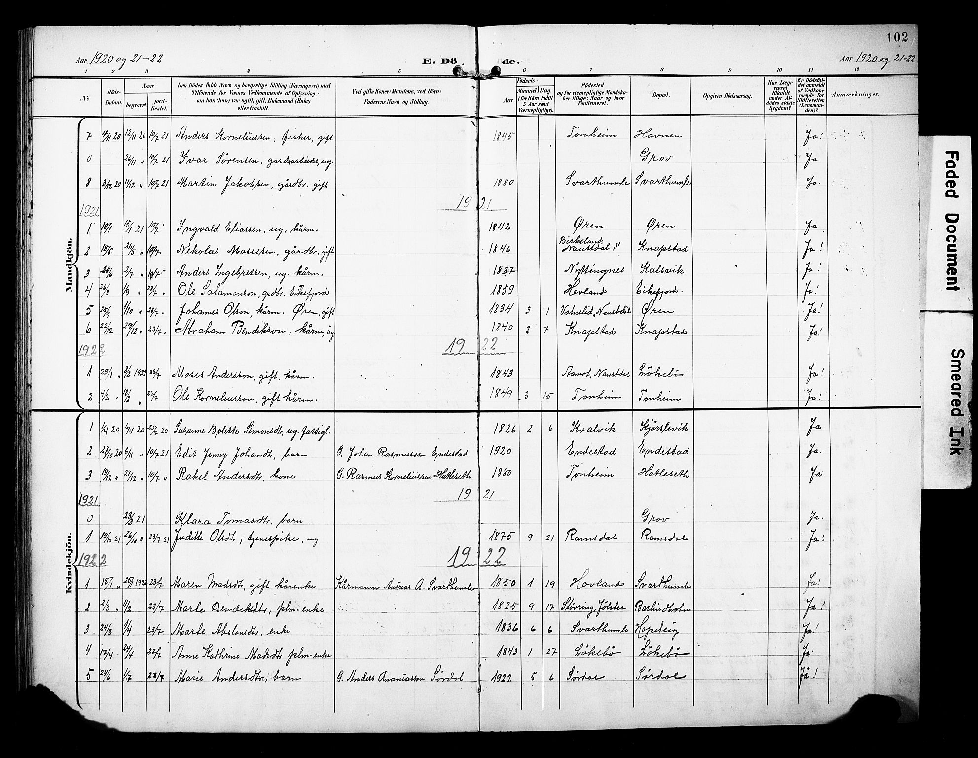 Kinn sokneprestembete, AV/SAB-A-80801/H/Hab/Habe/L0002: Parish register (copy) no. E 2, 1900-1926, p. 102