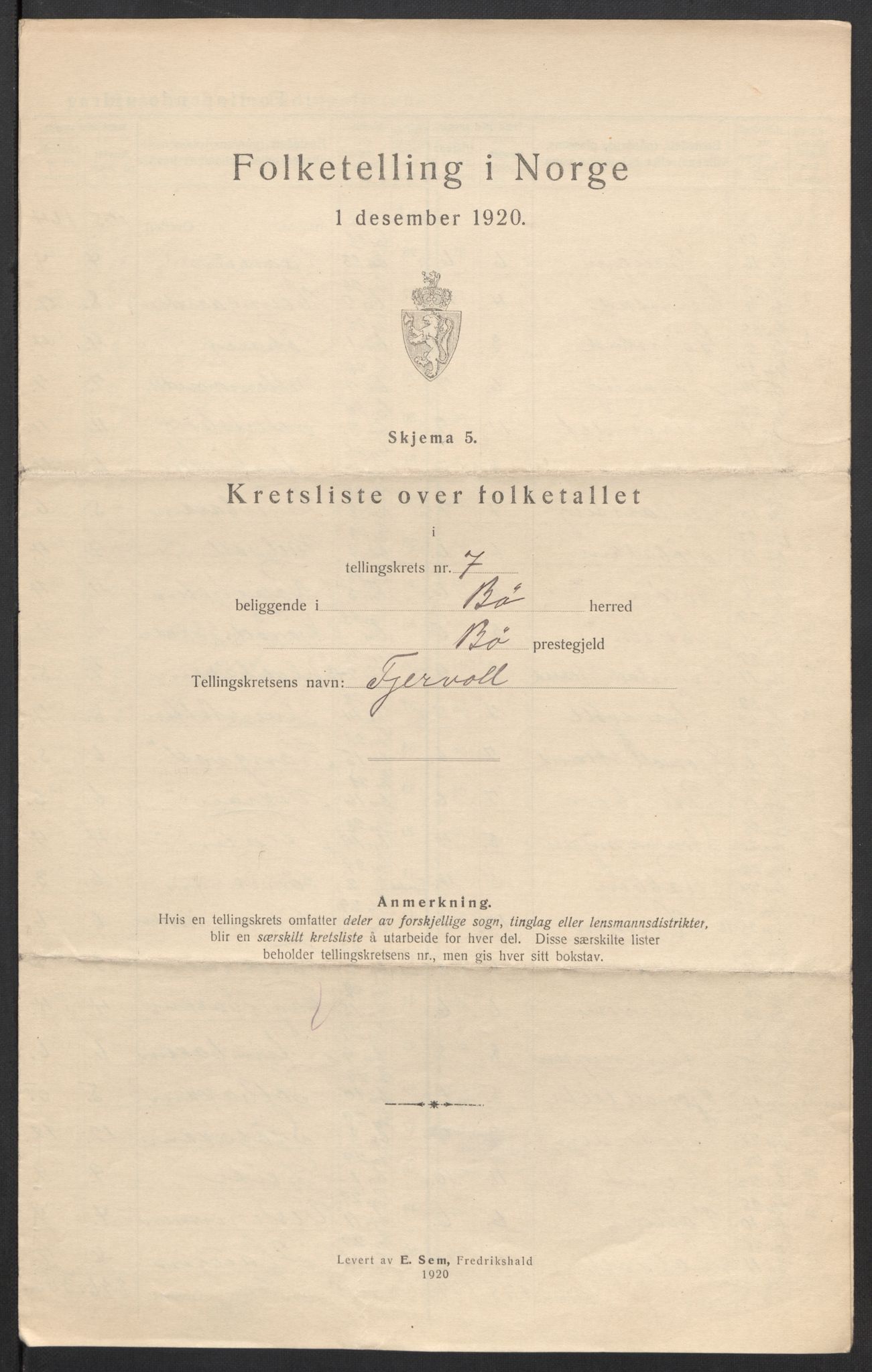 SAT, 1920 census for Bø, 1920, p. 31