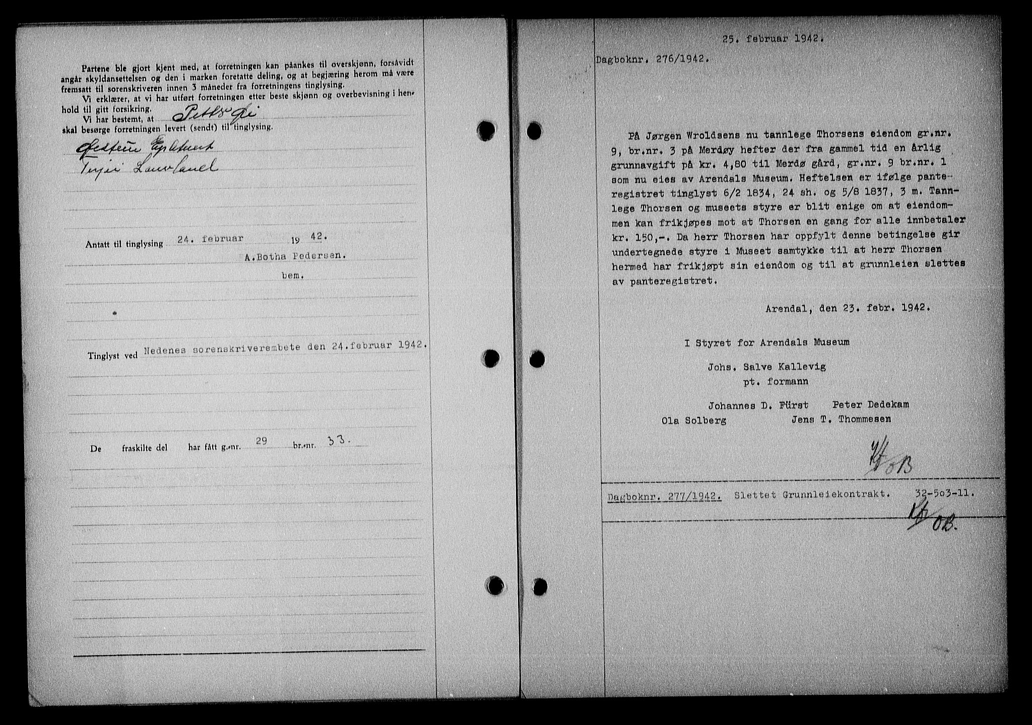 Nedenes sorenskriveri, SAK/1221-0006/G/Gb/Gba/L0049: Mortgage book no. A-III, 1941-1942, Diary no: : 277/1942