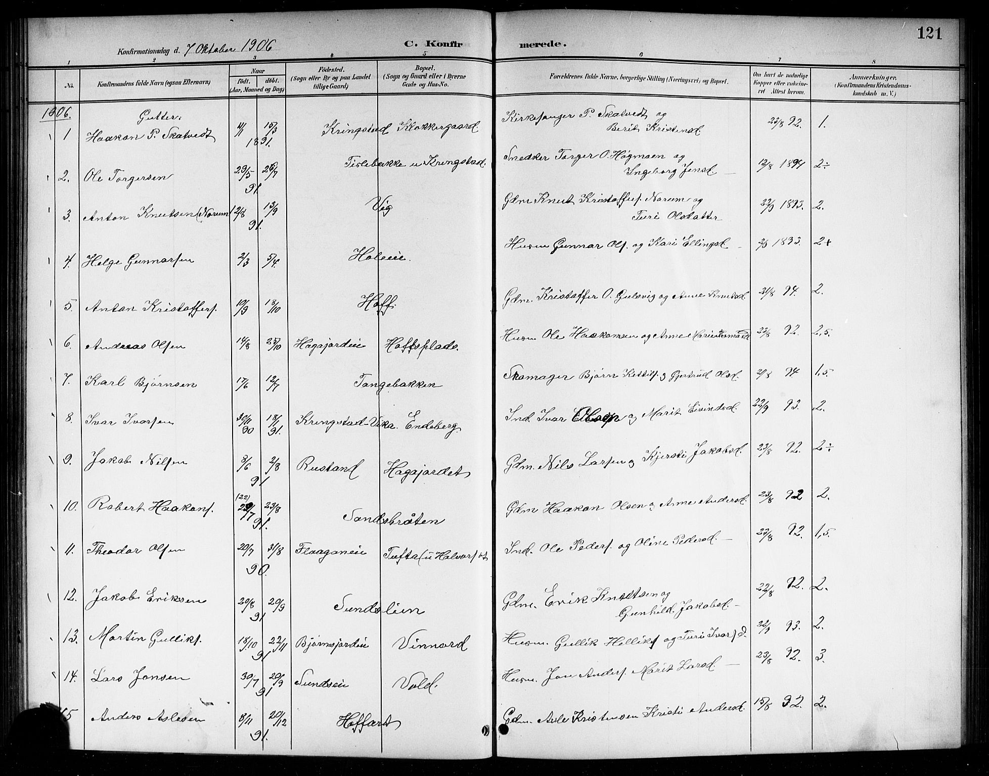 Sigdal kirkebøker, SAKO/A-245/G/Ga/L0006: Parish register (copy) no. I 6, 1901-1916, p. 121