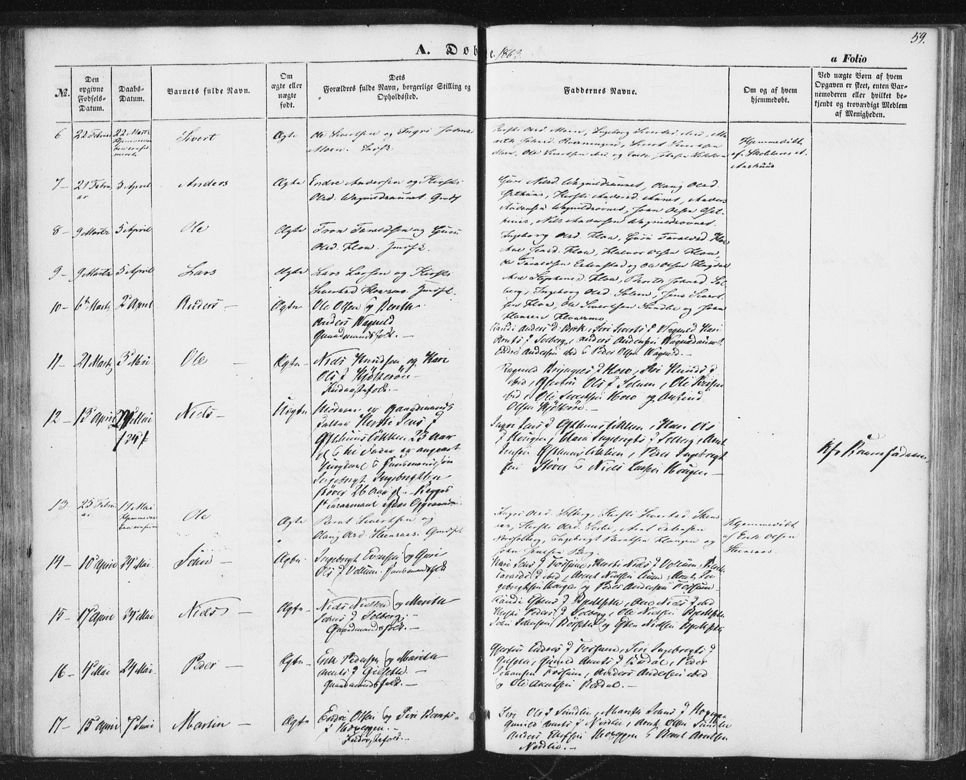 Ministerialprotokoller, klokkerbøker og fødselsregistre - Sør-Trøndelag, SAT/A-1456/689/L1038: Parish register (official) no. 689A03, 1848-1872, p. 59