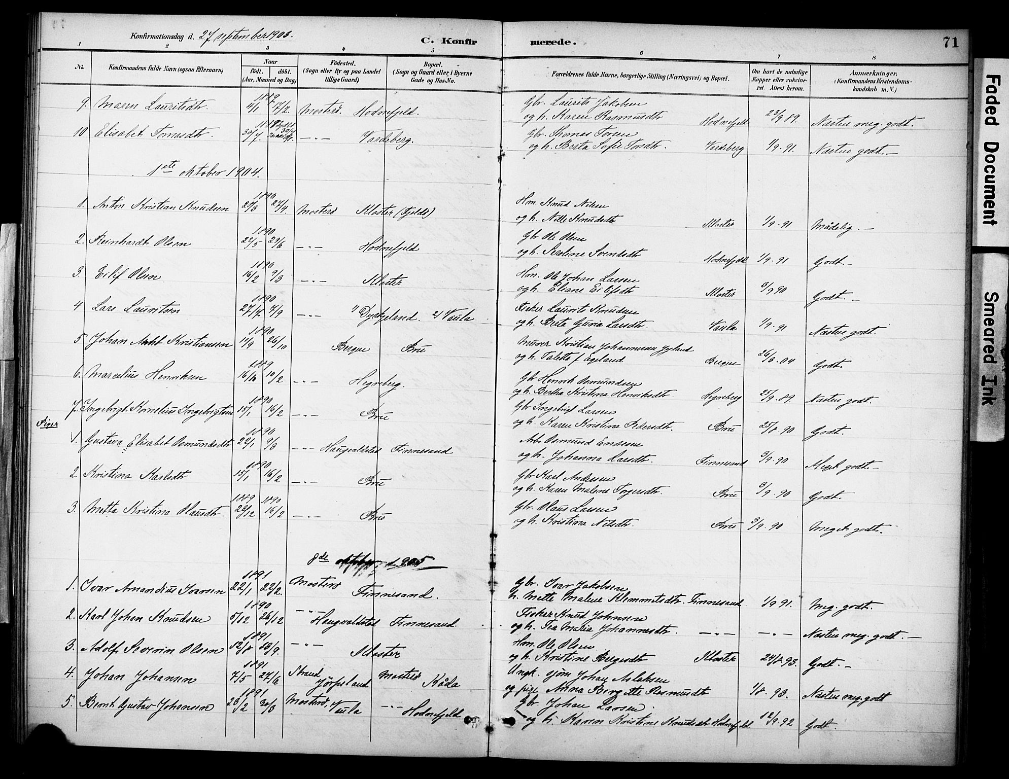 Rennesøy sokneprestkontor, AV/SAST-A -101827/H/Ha/Haa/L0015: Parish register (official) no. A 15, 1891-1908, p. 71