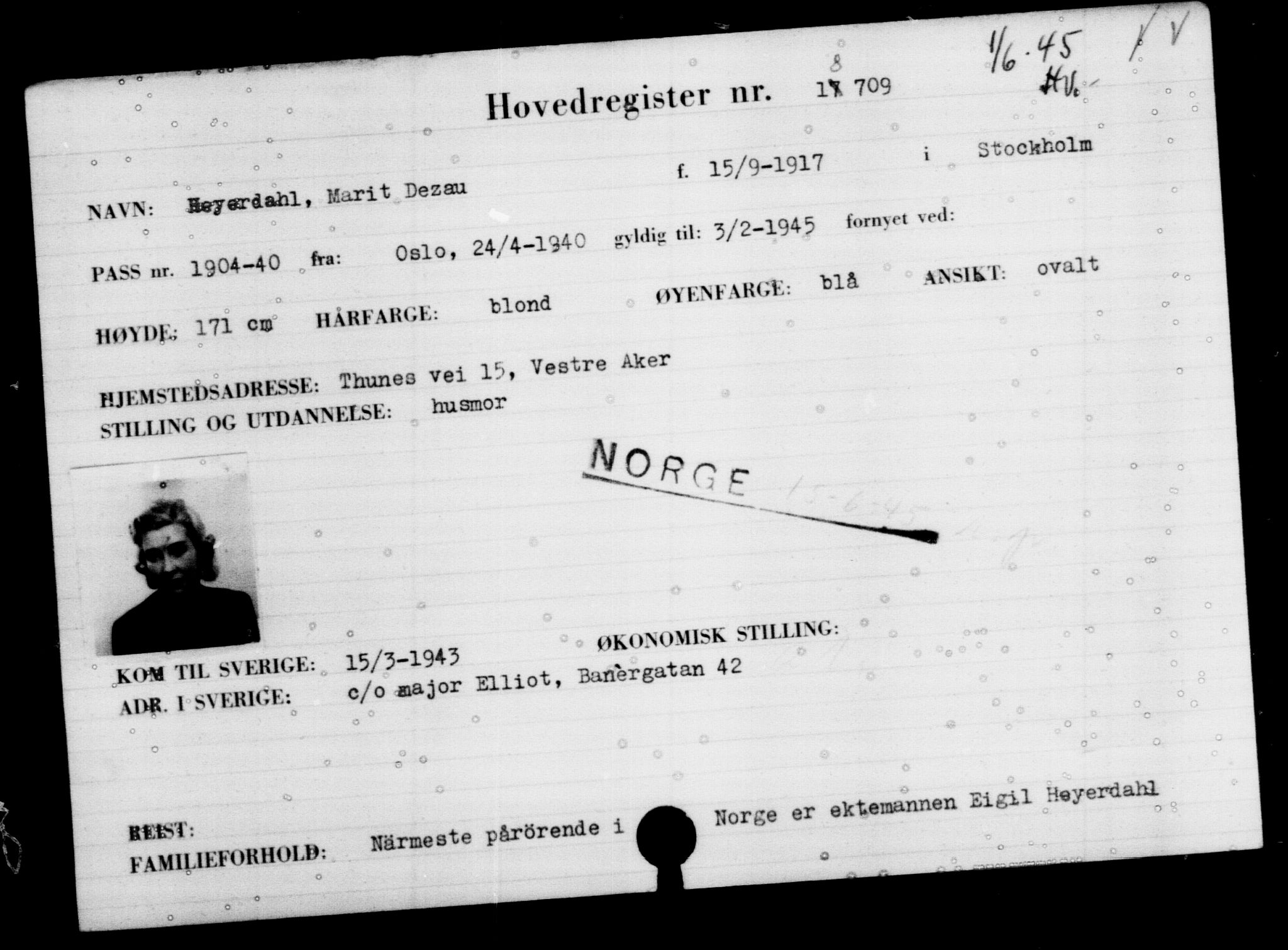 Utenriksstasjonene, Legasjonen i Stockholm, Flyktningkontoret, AV/RA-S-6753/V/Va/L0009: Kjesäterkartoteket, flyktninger med registreringsnr. 18502-22048, 1940-1945, p. 246