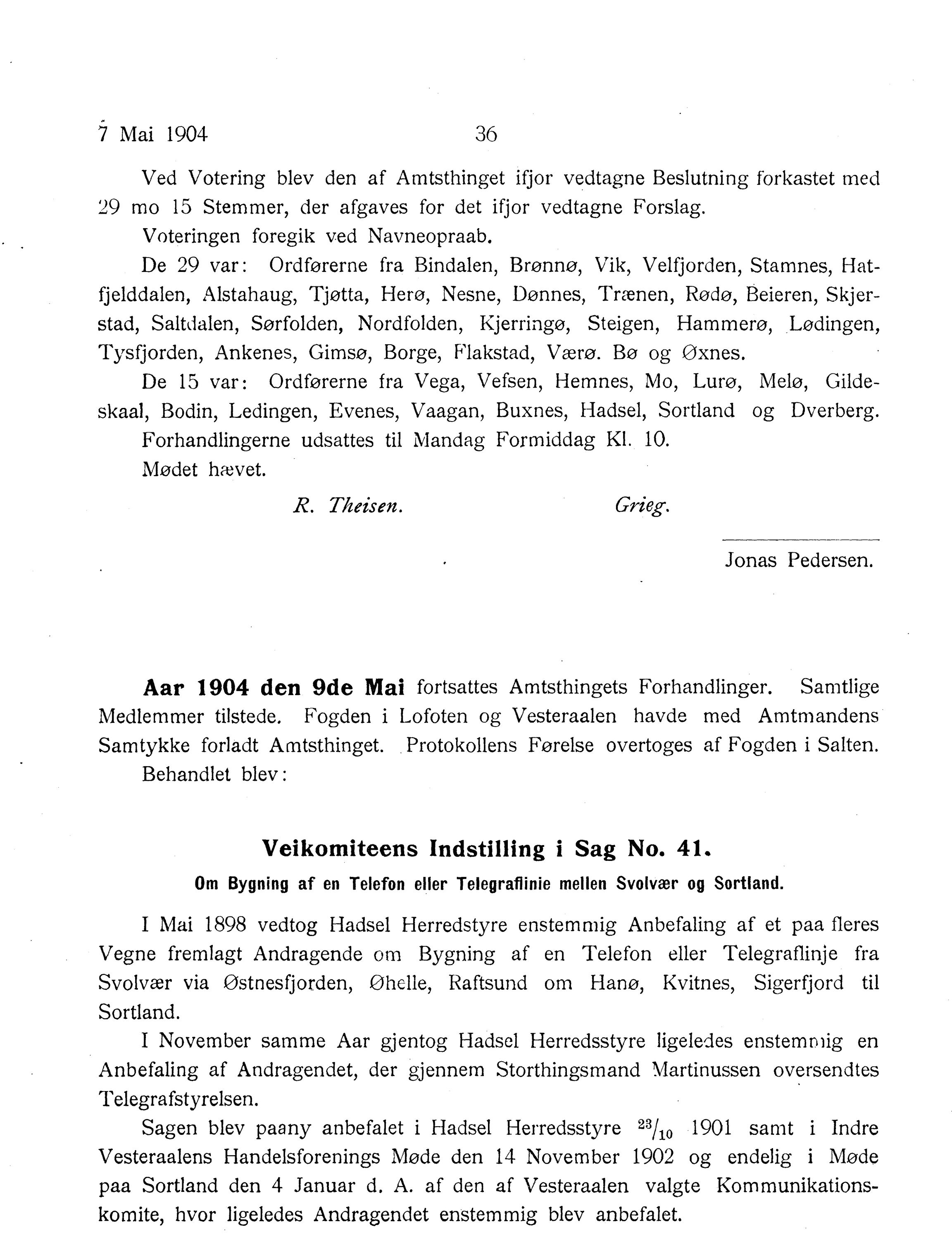 Nordland Fylkeskommune. Fylkestinget, AIN/NFK-17/176/A/Ac/L0027: Fylkestingsforhandlinger 1904, 1904, p. 36