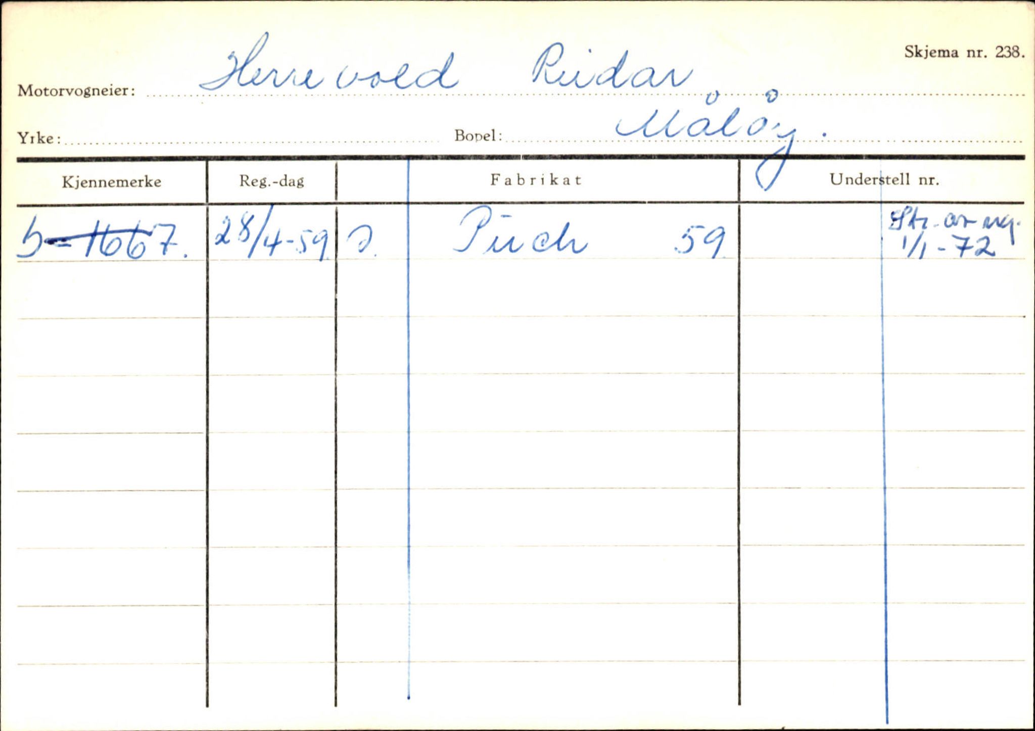 Statens vegvesen, Sogn og Fjordane vegkontor, AV/SAB-A-5301/4/F/L0144: Registerkort Vågsøy A-R, 1945-1975, p. 1013