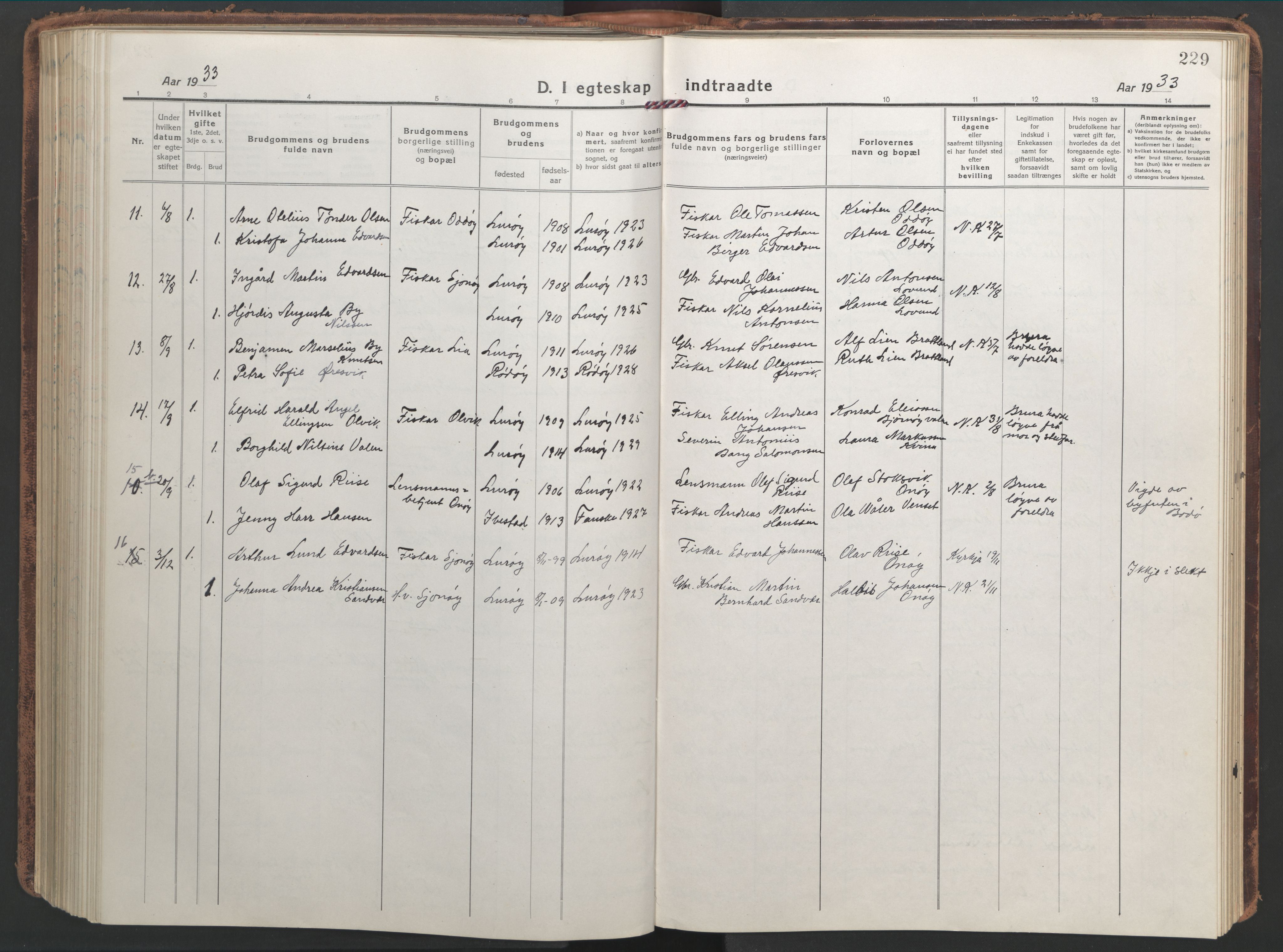 Ministerialprotokoller, klokkerbøker og fødselsregistre - Nordland, AV/SAT-A-1459/839/L0574: Parish register (copy) no. 839C04, 1918-1950, p. 229