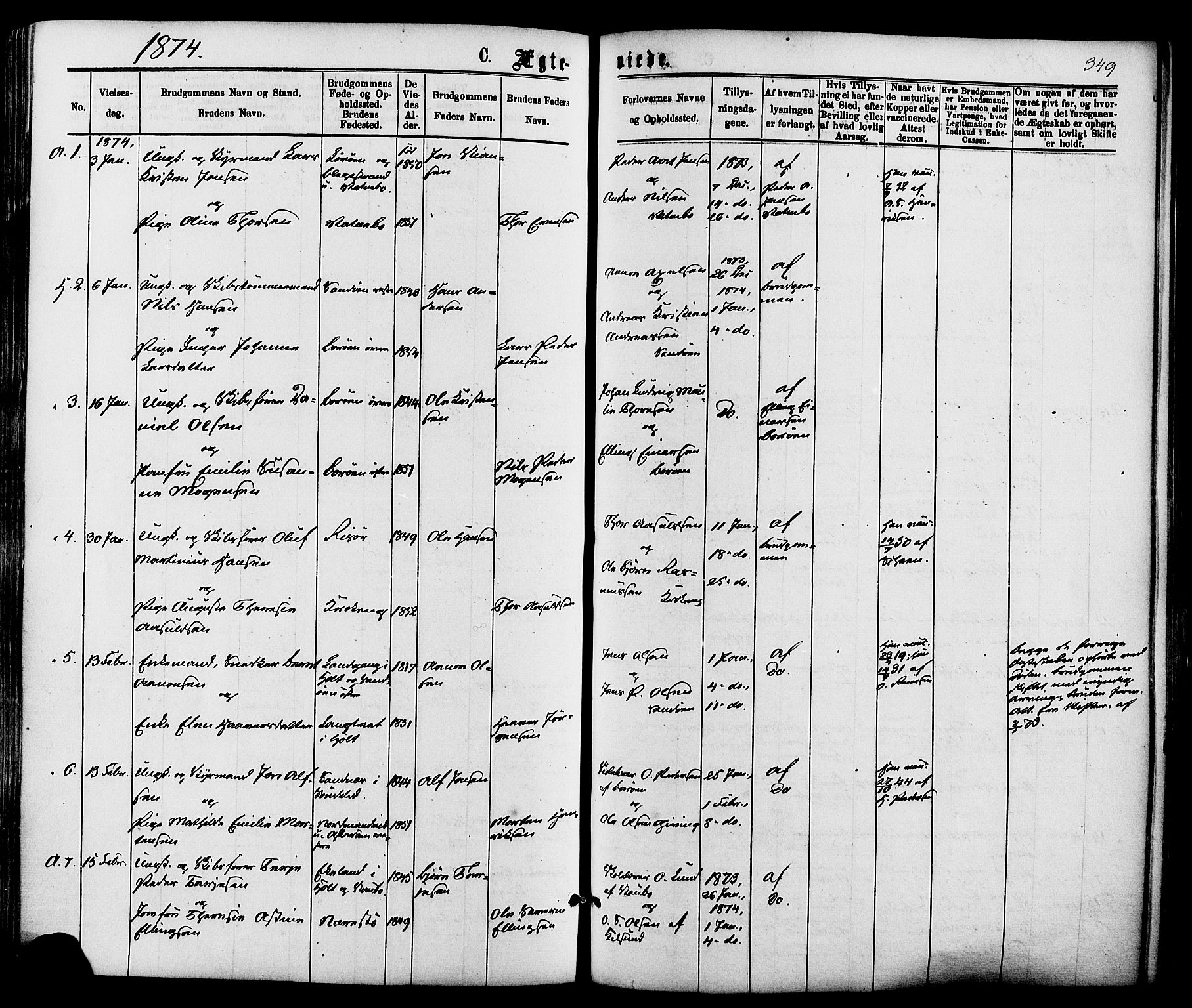 Dypvåg sokneprestkontor, SAK/1111-0007/F/Fa/Faa/L0007: Parish register (official) no. A 7/ 1, 1872-1884, p. 349