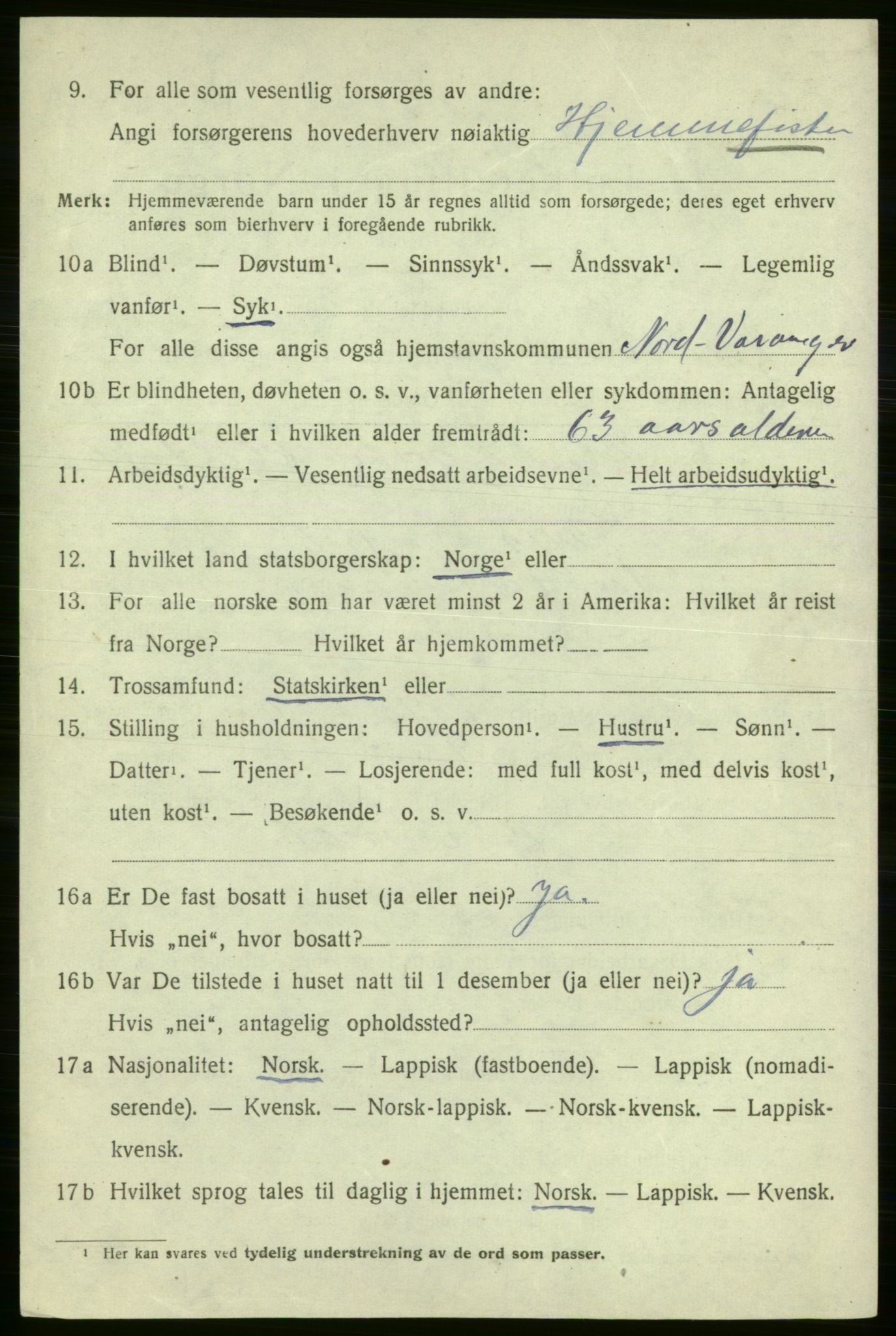 SATØ, 1920 census for Nord-Varanger, 1920, p. 1228