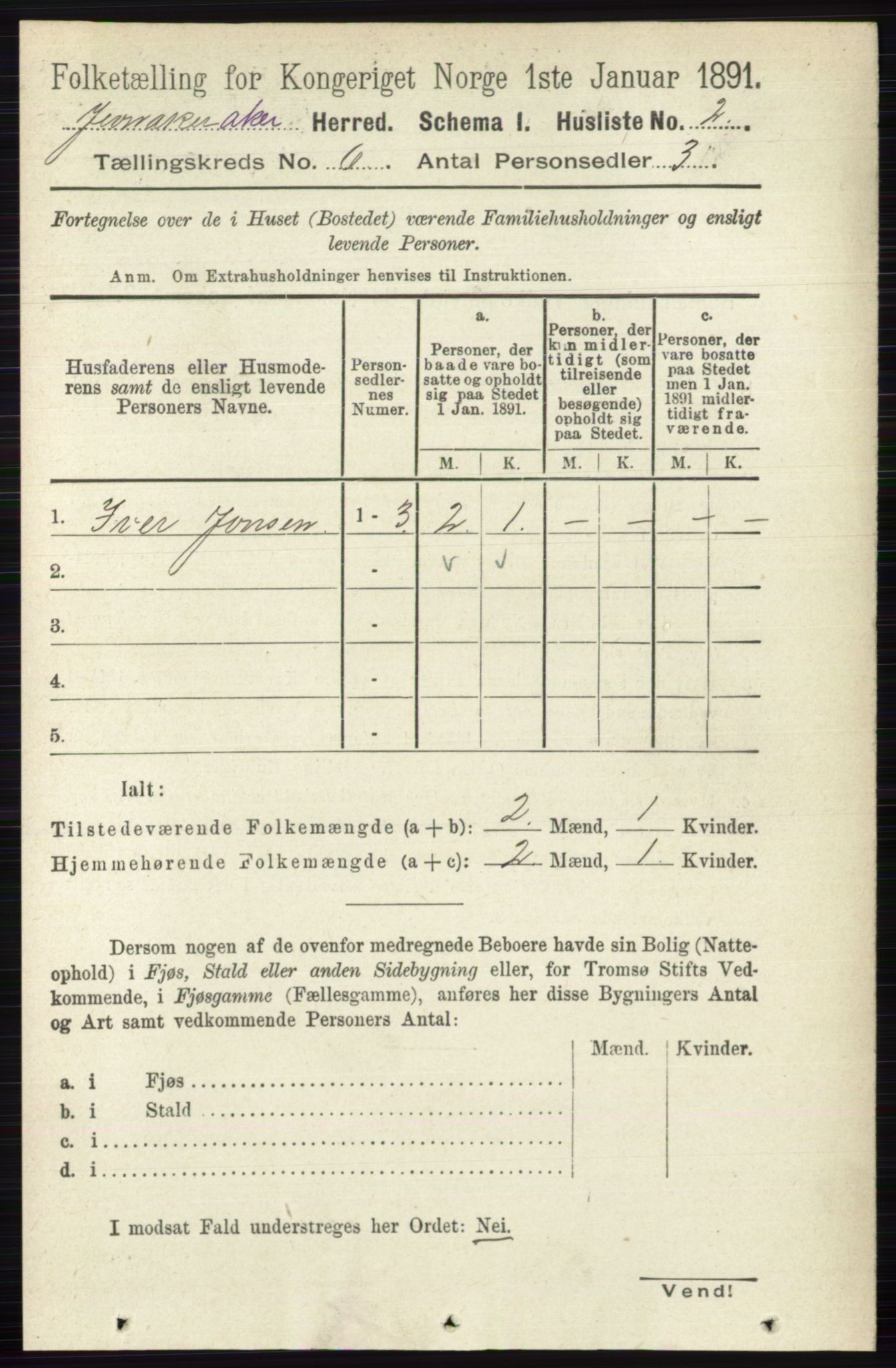 RA, 1891 census for 0532 Jevnaker, 1891, p. 3015