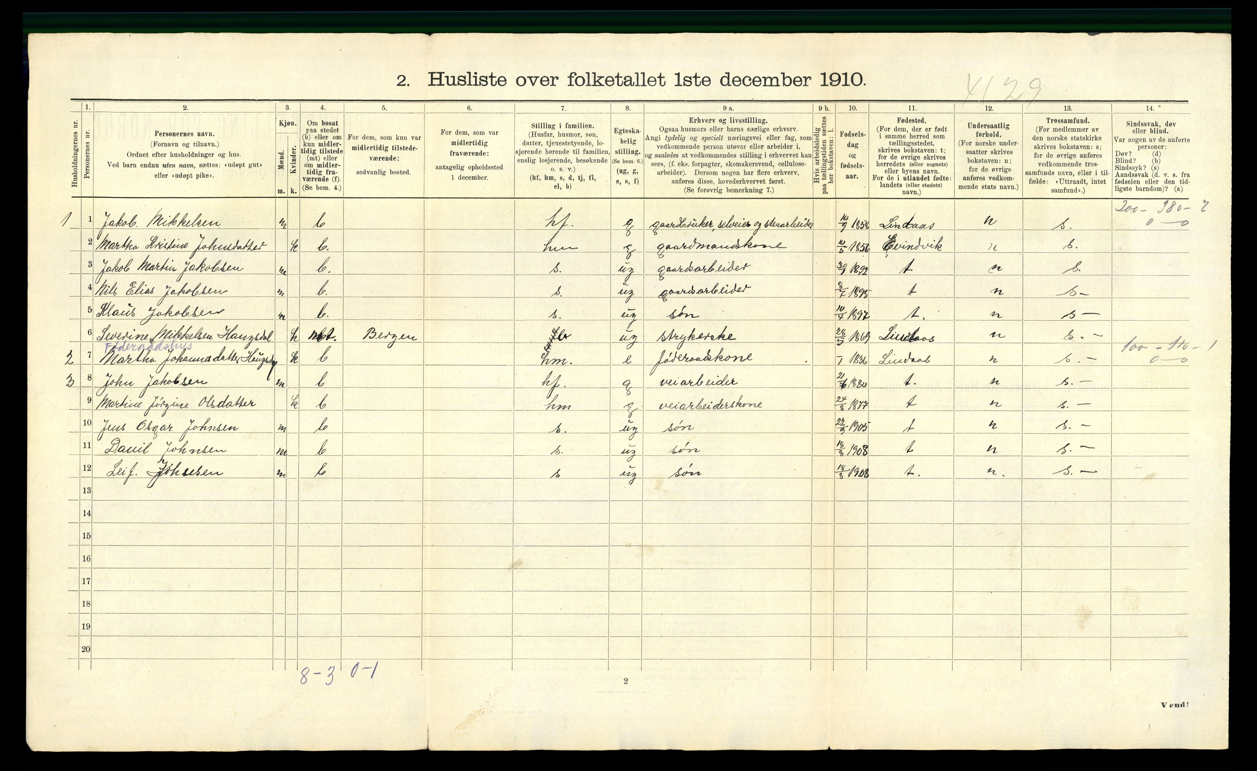 RA, 1910 census for Masfjorden, 1910, p. 49