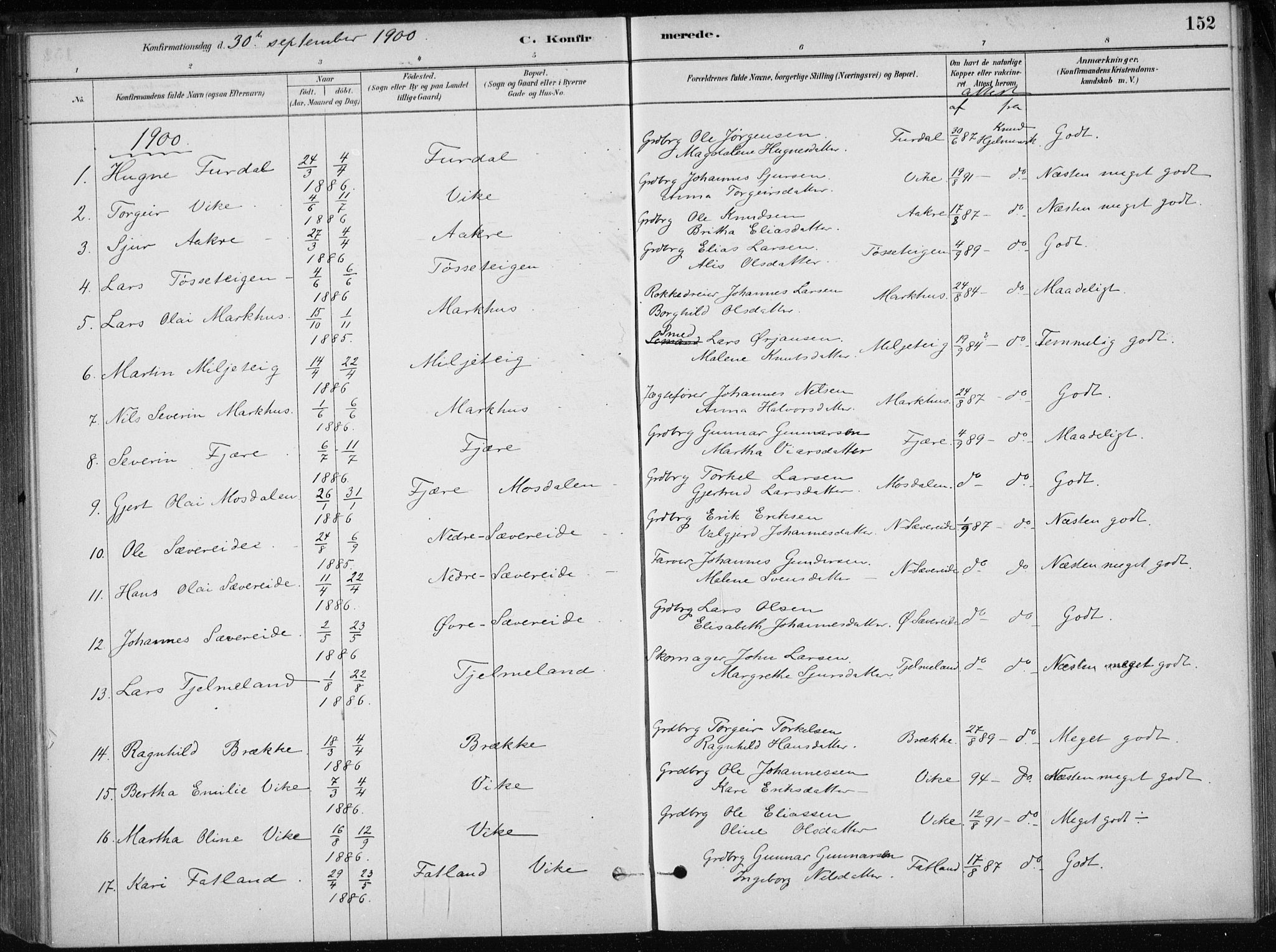 Skånevik sokneprestembete, SAB/A-77801/H/Haa: Parish register (official) no. E  1, 1879-1901, p. 152