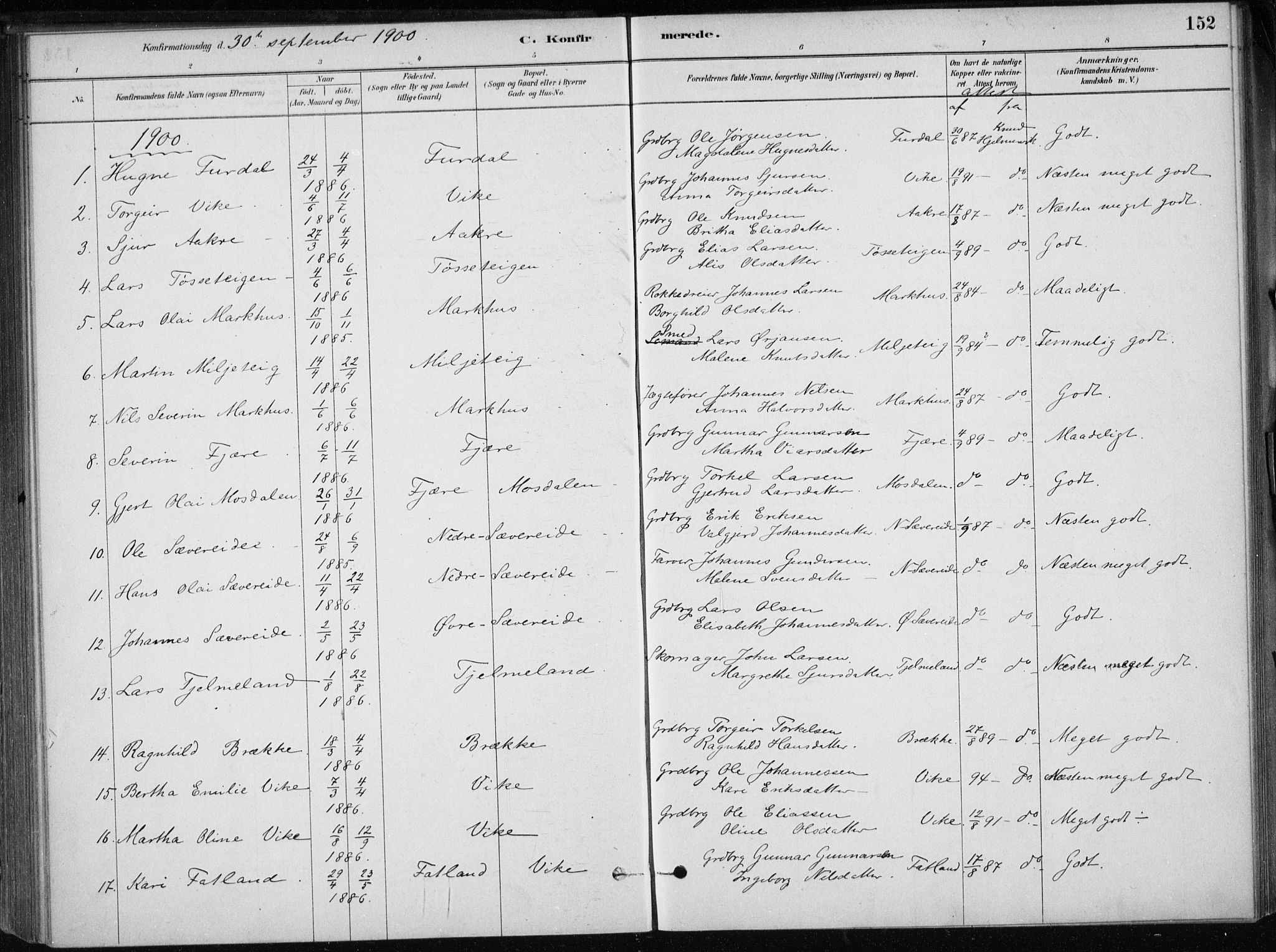 Skånevik sokneprestembete, AV/SAB-A-77801/H/Haa: Parish register (official) no. E  1, 1879-1901, p. 152