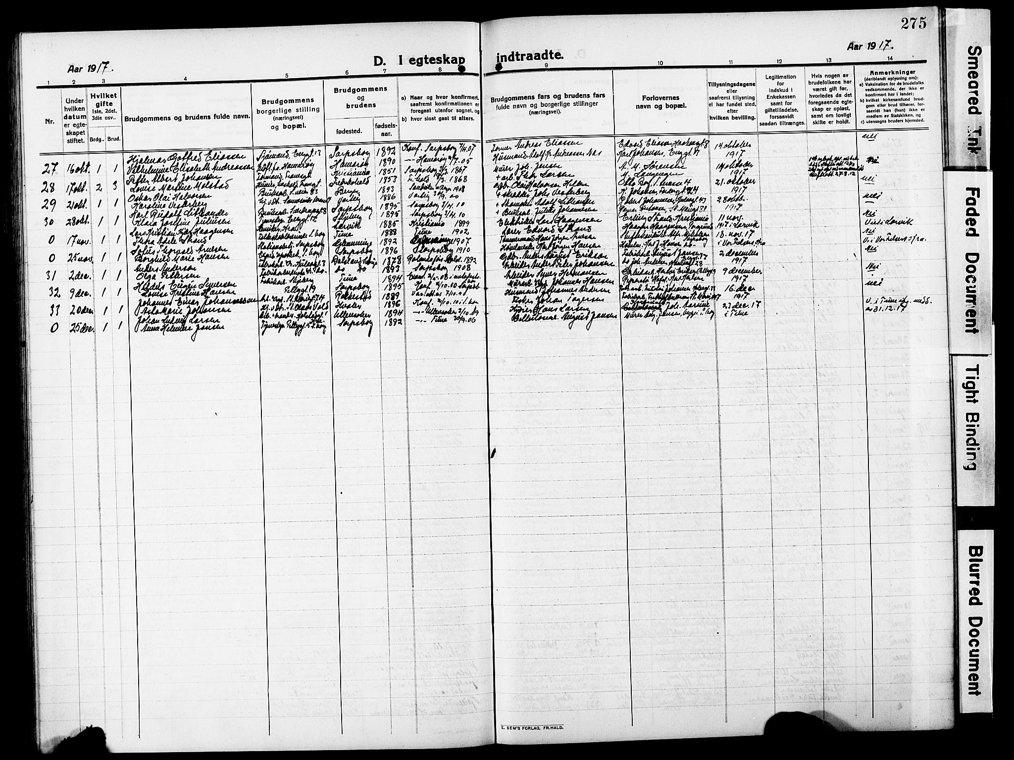 Sarpsborg prestekontor Kirkebøker, SAO/A-2006/G/Ga/L0002: Parish register (copy) no. 2, 1912-1931, p. 275