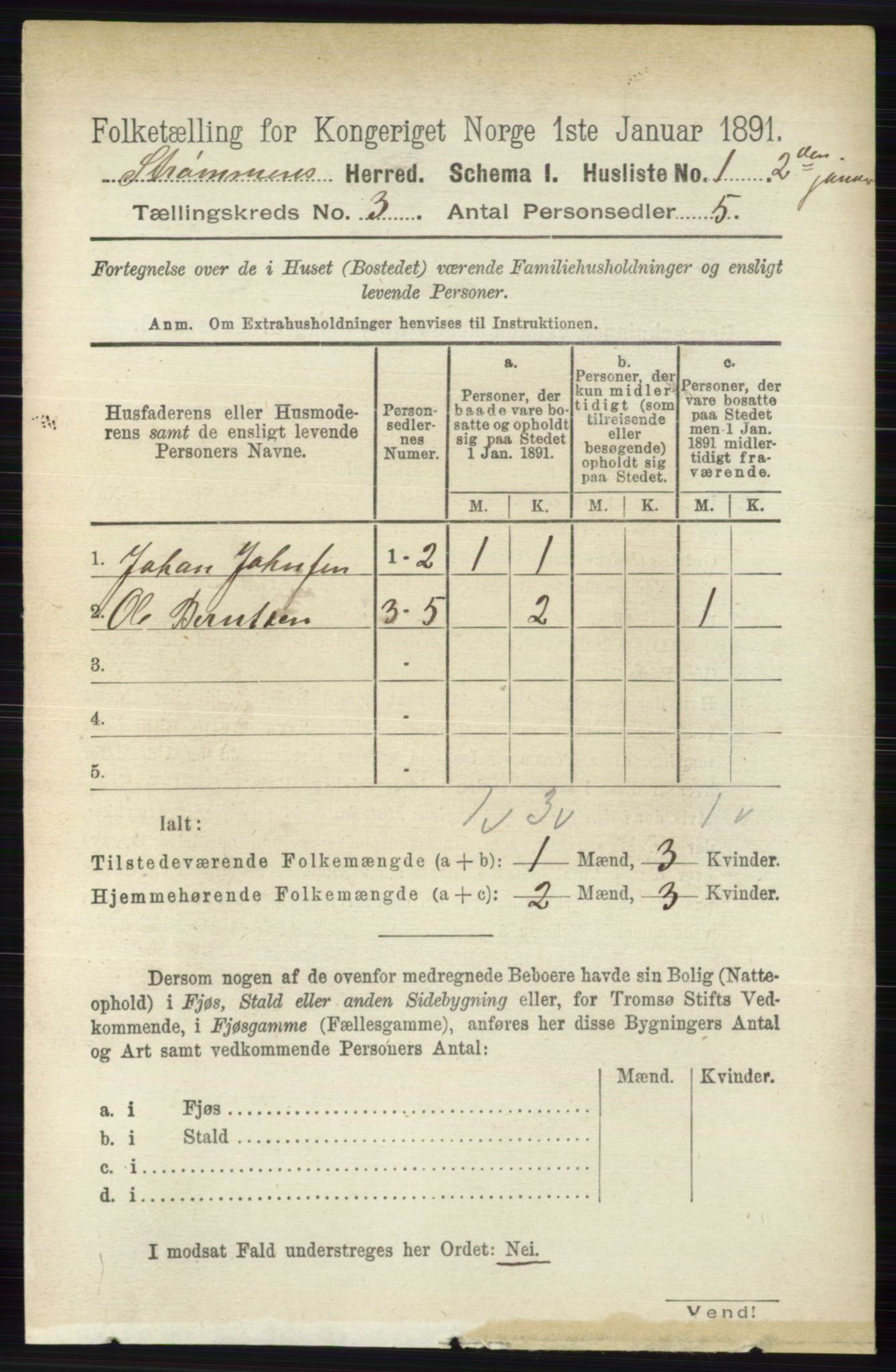 RA, 1891 census for 0711 Strømm, 1891, p. 988