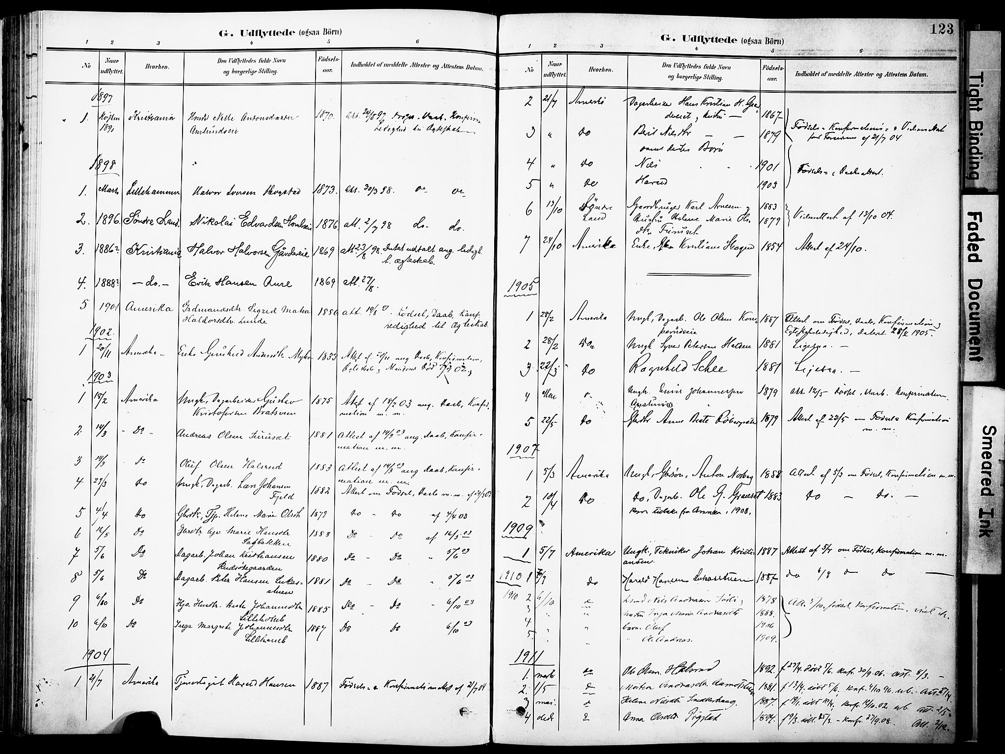 Nordre Land prestekontor, AV/SAH-PREST-124/H/Ha/Haa/L0006: Parish register (official) no. 6, 1897-1914, p. 123