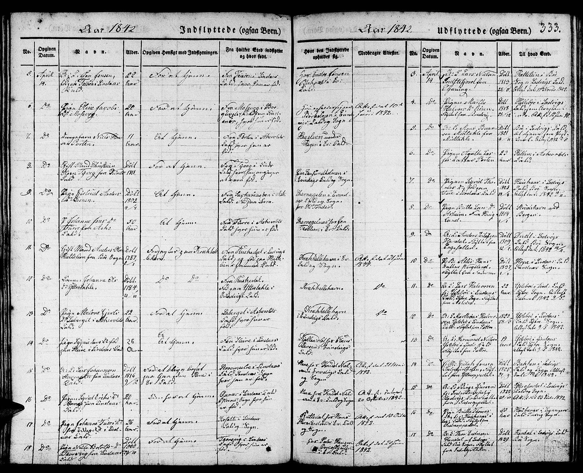 Gulen sokneprestembete, AV/SAB-A-80201/H/Haa/Haaa/L0020: Parish register (official) no. A 20, 1837-1847, p. 333