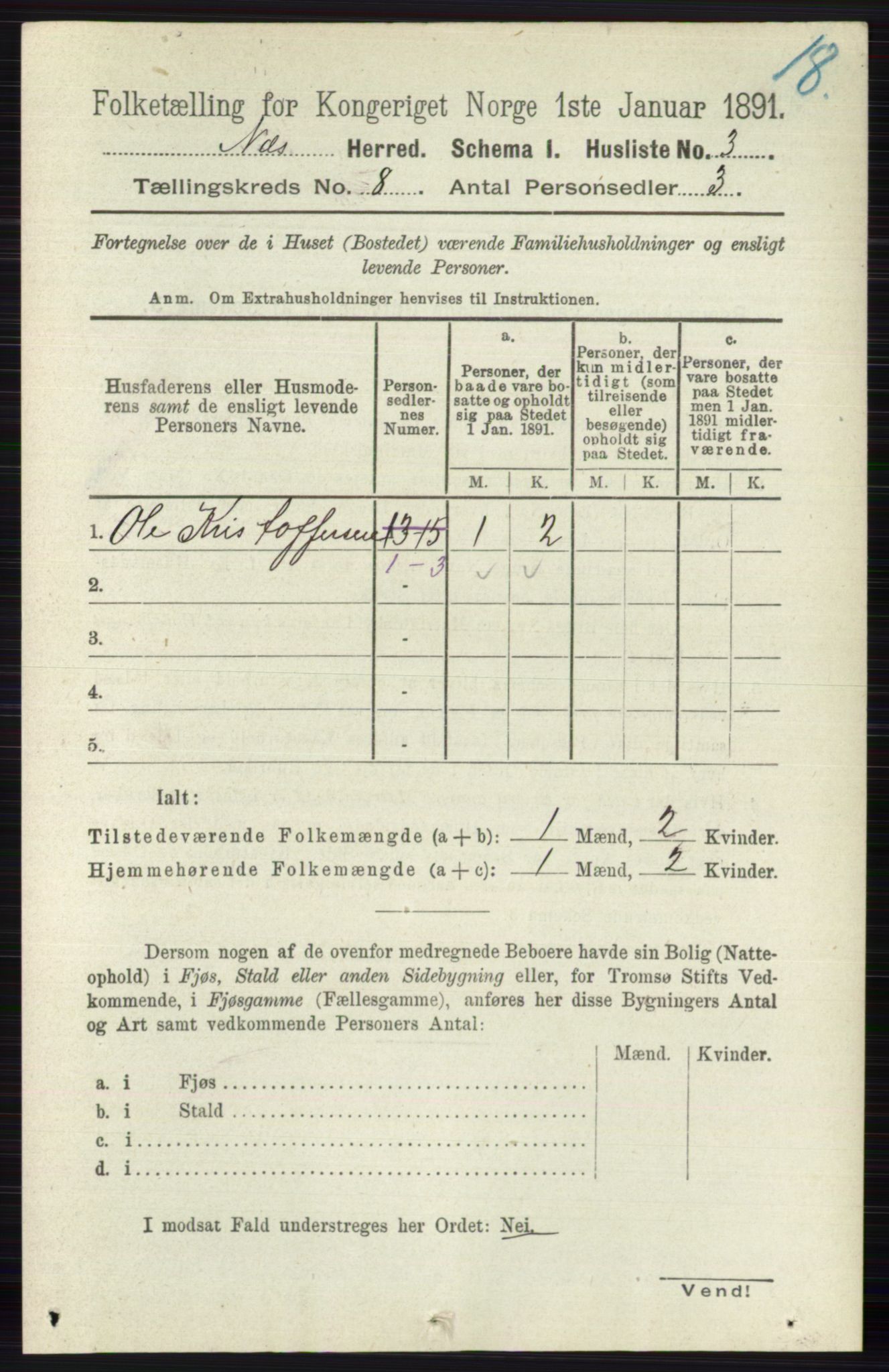 RA, 1891 census for 0616 Nes, 1891, p. 4050