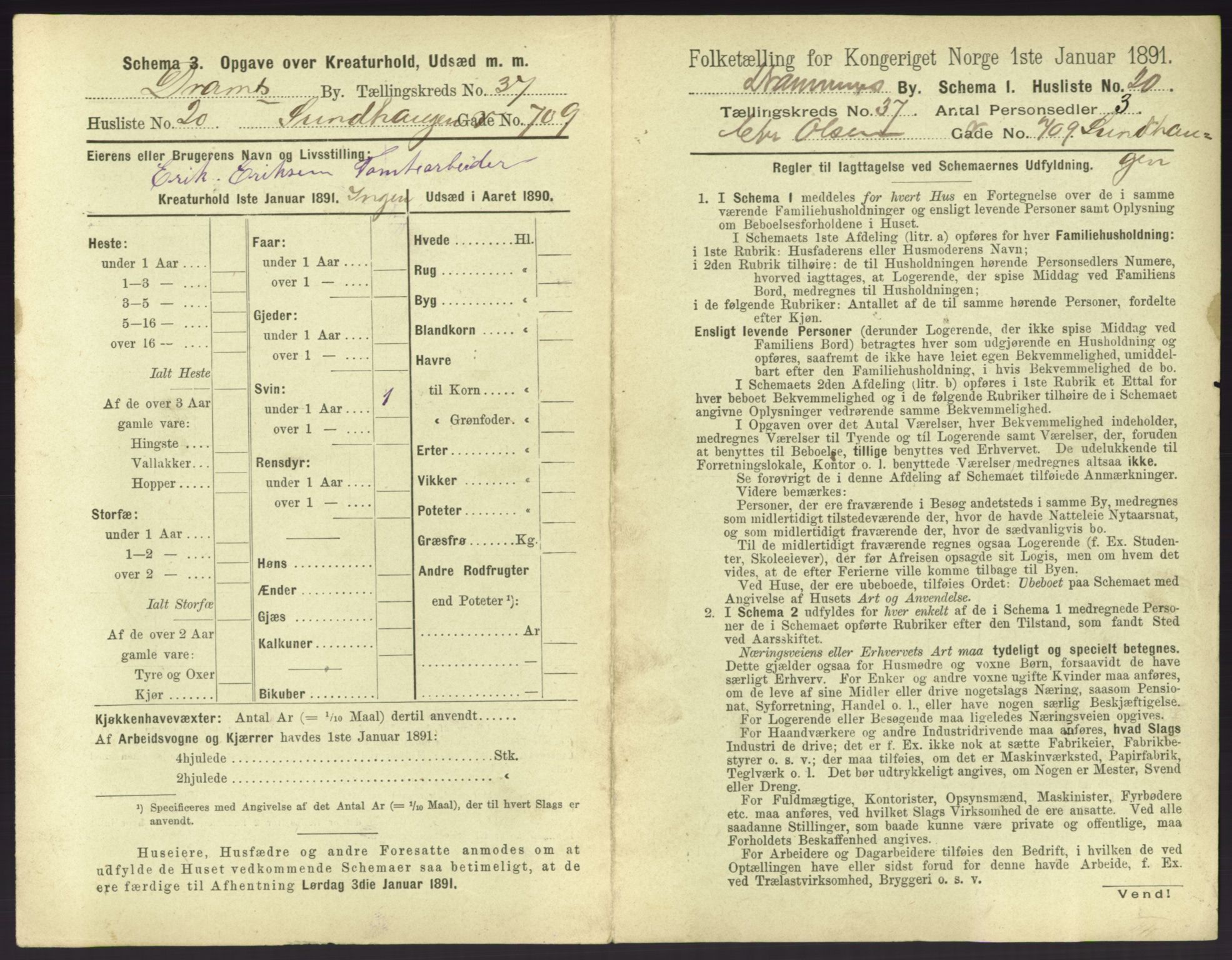 RA, 1891 census for 0602 Drammen, 1891, p. 3399