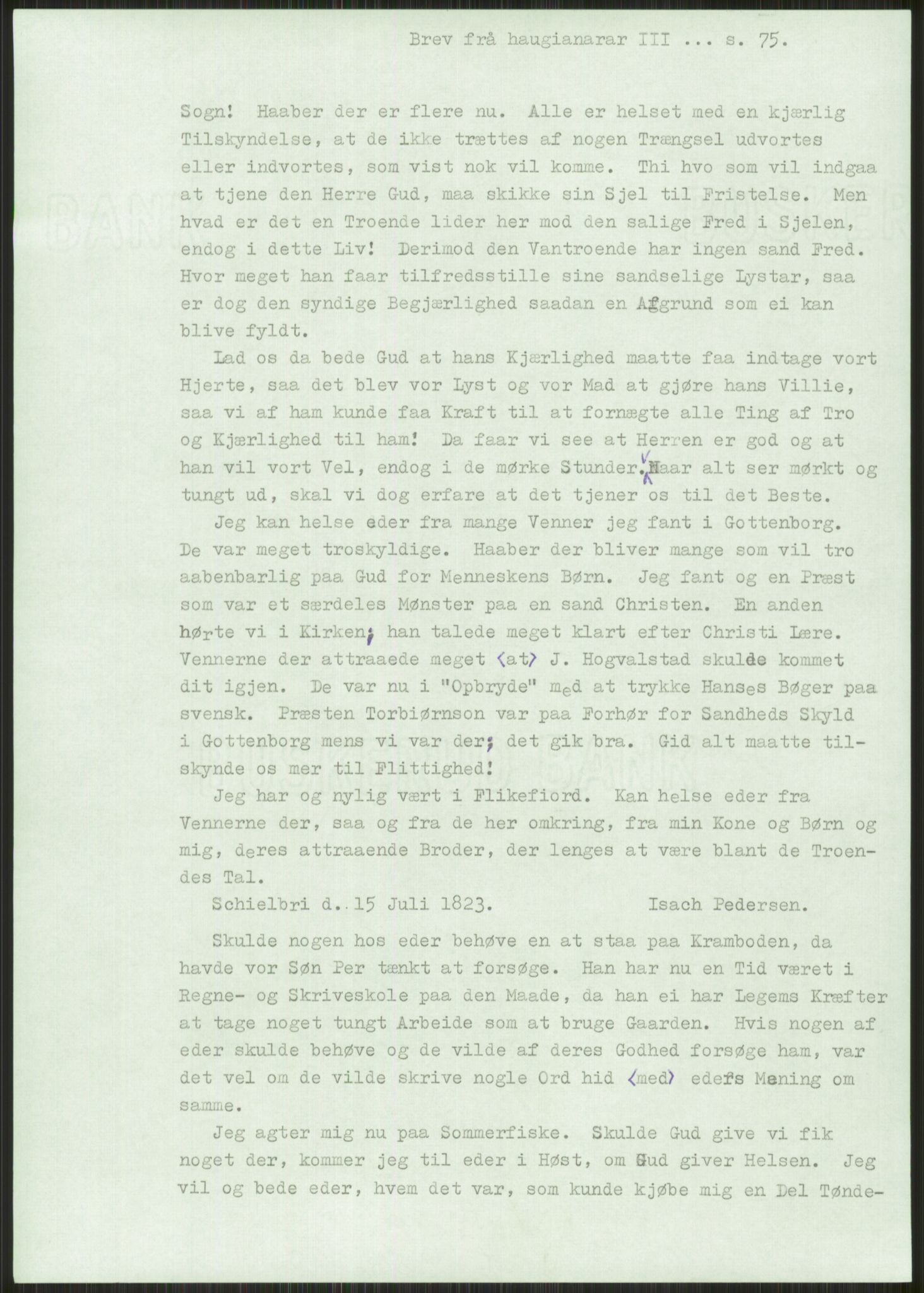 Samlinger til kildeutgivelse, Haugianerbrev, RA/EA-6834/F/L0003: Haugianerbrev III: 1822-1826, 1822-1826, p. 75