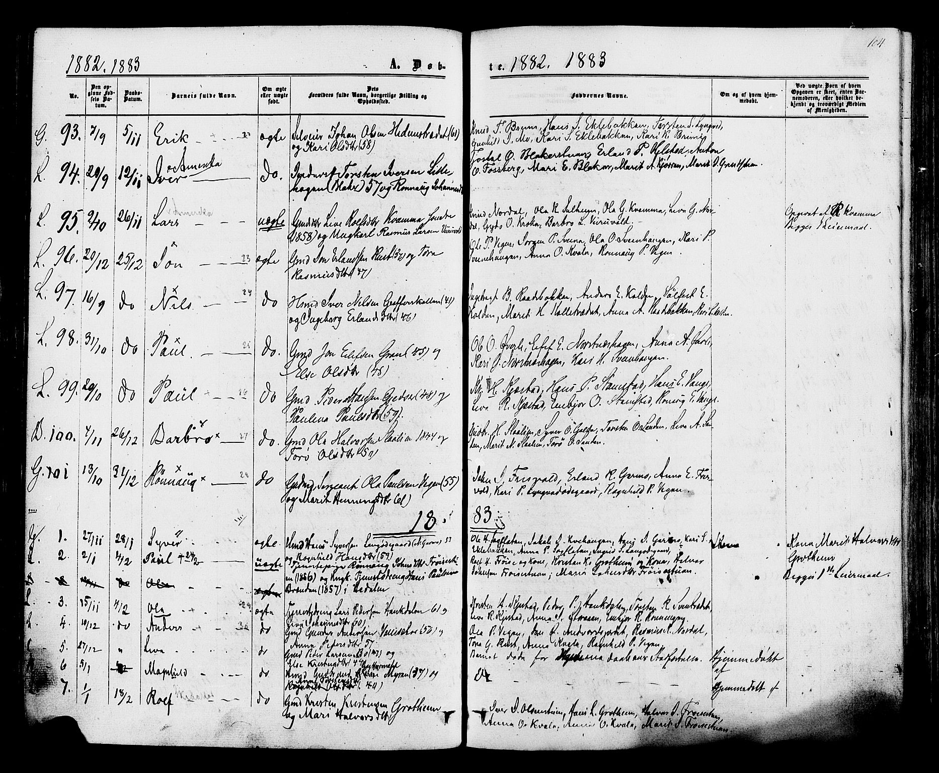 Lom prestekontor, AV/SAH-PREST-070/K/L0007: Parish register (official) no. 7, 1863-1884, p. 104