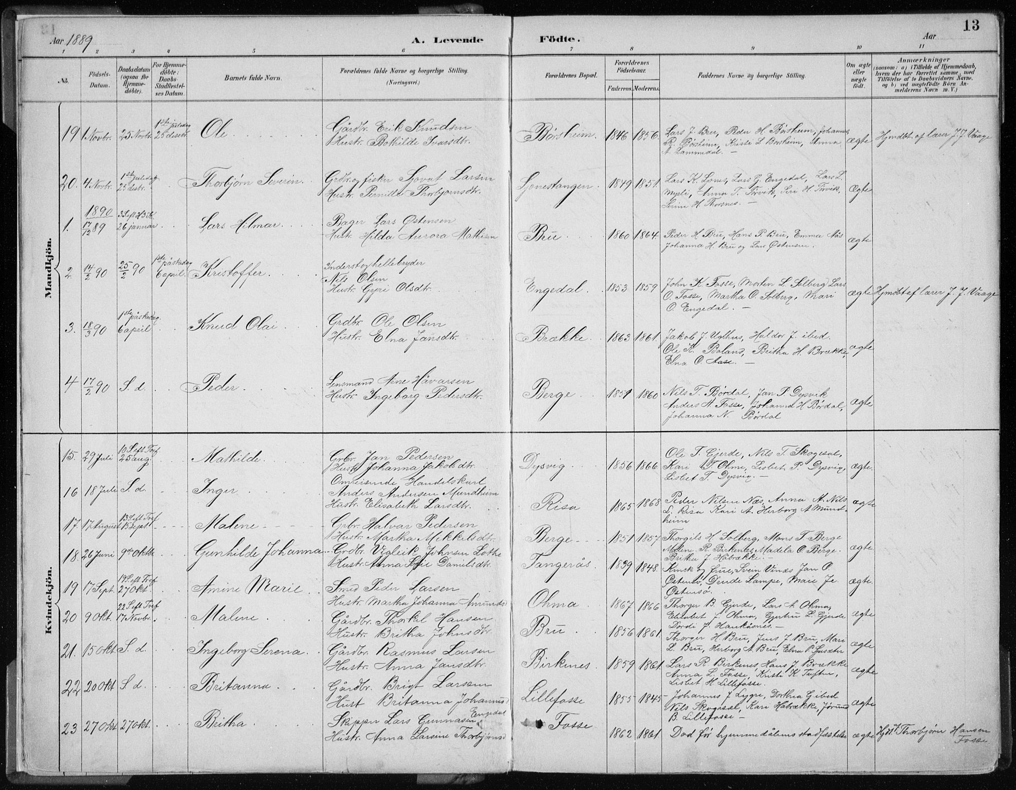 Strandebarm sokneprestembete, AV/SAB-A-78401/H/Haa: Parish register (official) no. B  1, 1886-1908, p. 13