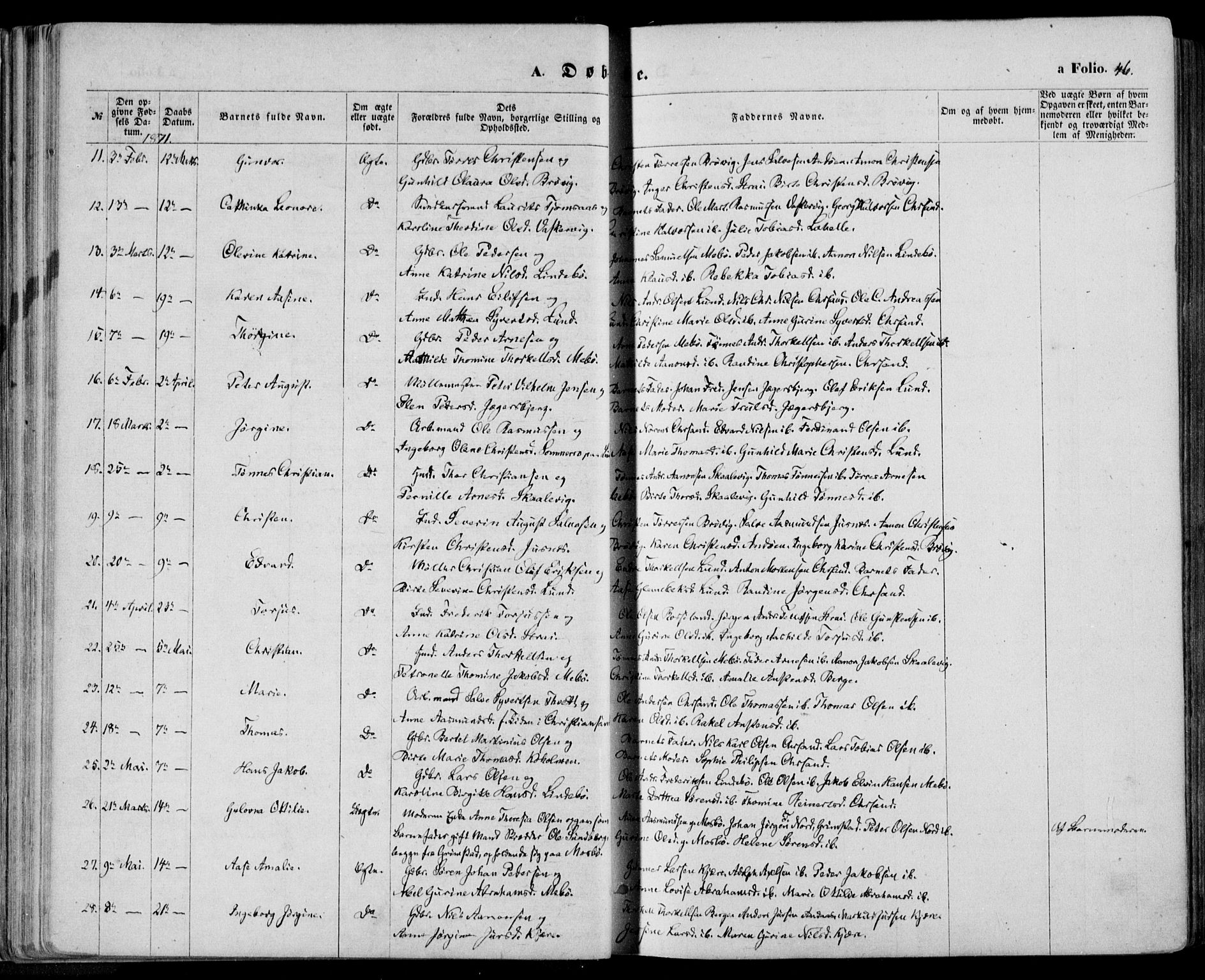 Oddernes sokneprestkontor, AV/SAK-1111-0033/F/Fa/Faa/L0008: Parish register (official) no. A 8, 1864-1880, p. 46