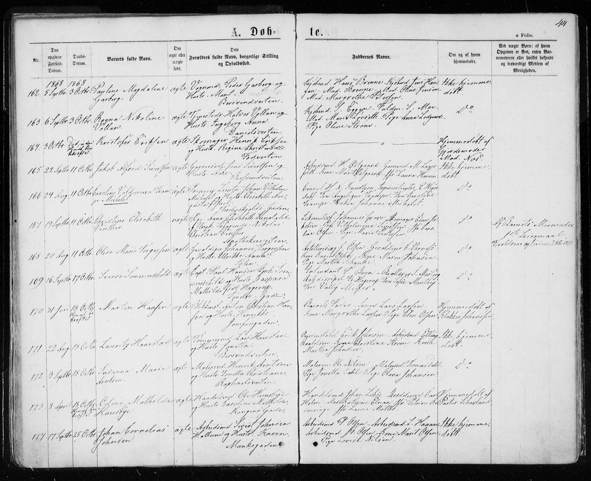 Ministerialprotokoller, klokkerbøker og fødselsregistre - Sør-Trøndelag, SAT/A-1456/601/L0054: Parish register (official) no. 601A22, 1866-1877, p. 44