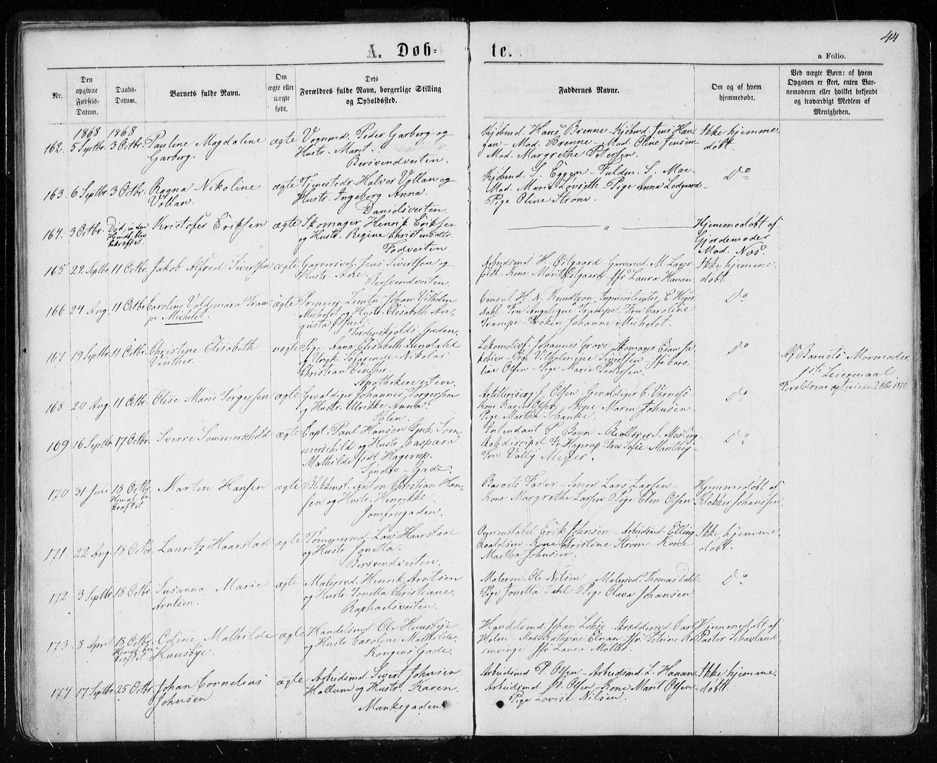 Ministerialprotokoller, klokkerbøker og fødselsregistre - Sør-Trøndelag, AV/SAT-A-1456/601/L0054: Parish register (official) no. 601A22, 1866-1877, p. 44