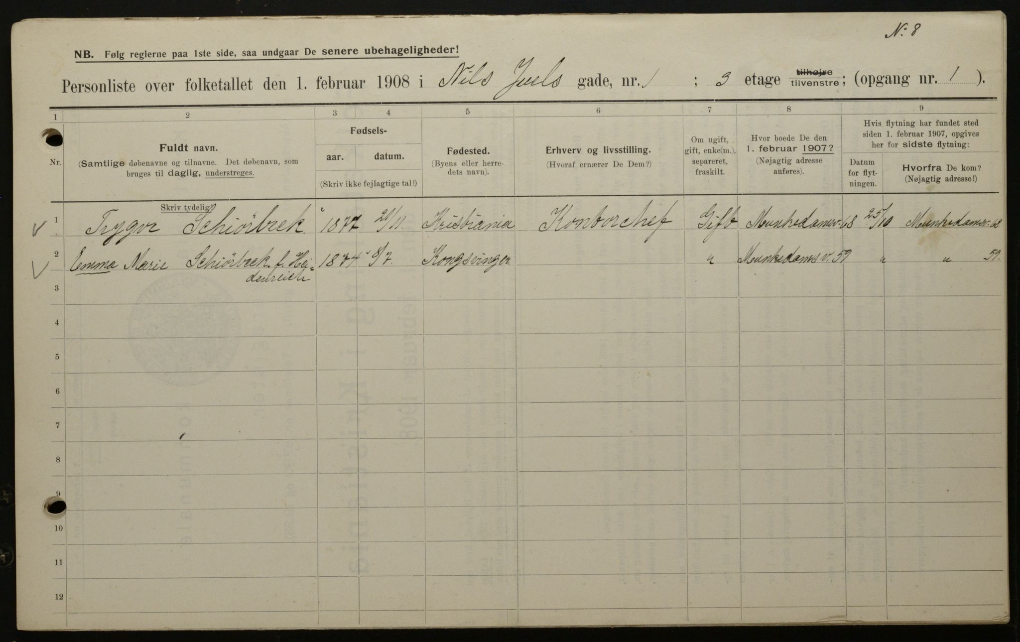 OBA, Municipal Census 1908 for Kristiania, 1908, p. 62869