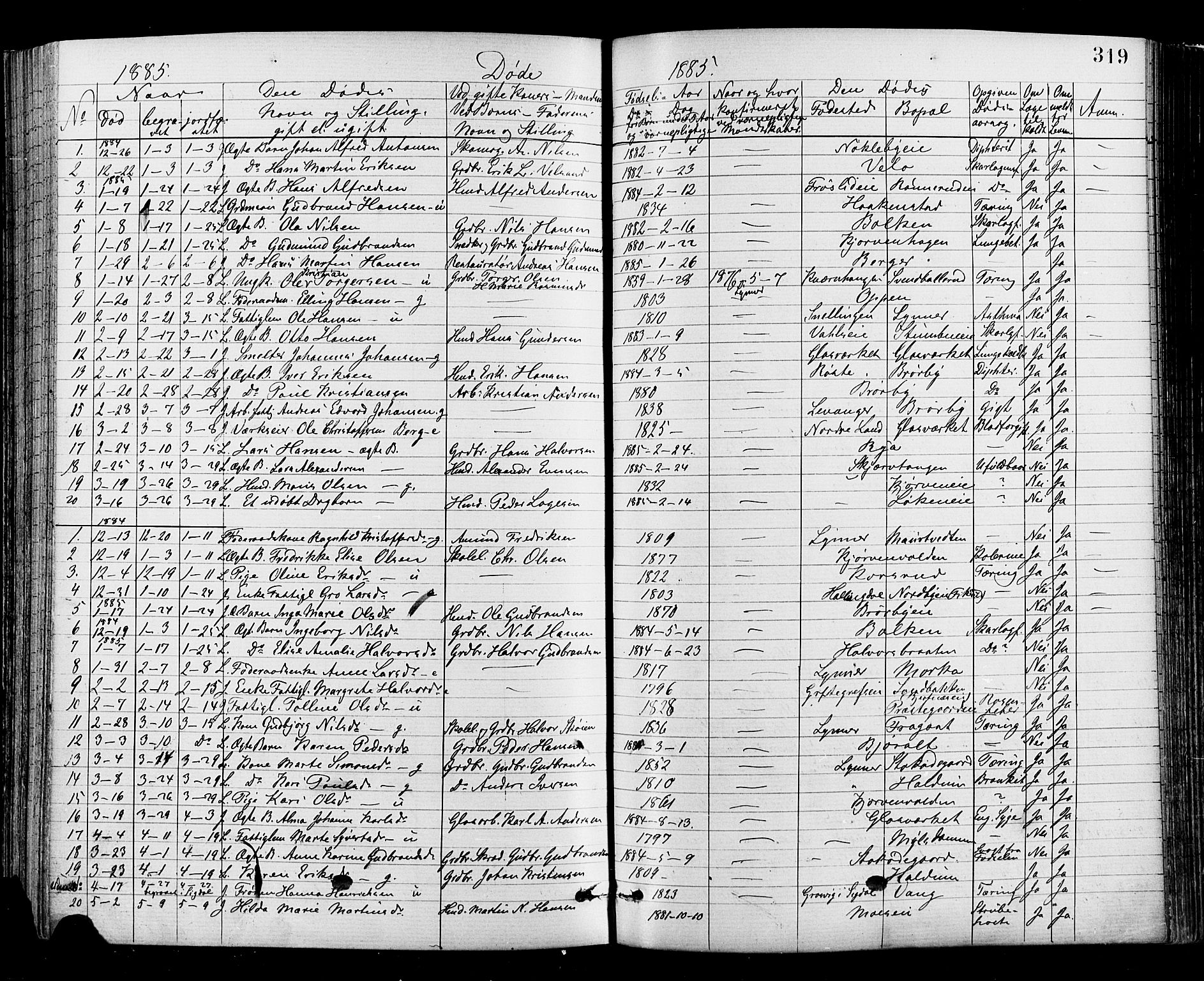 Jevnaker prestekontor, SAH/PREST-116/H/Ha/Haa/L0008: Parish register (official) no. 8, 1877-1890, p. 319