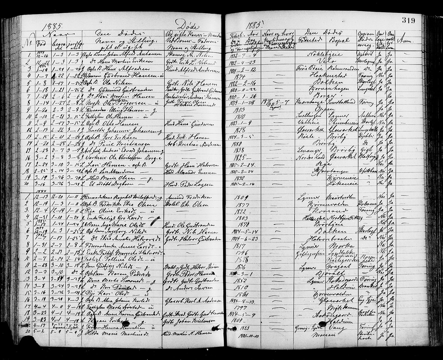 Jevnaker prestekontor, AV/SAH-PREST-116/H/Ha/Haa/L0008: Parish register (official) no. 8, 1877-1890, p. 319