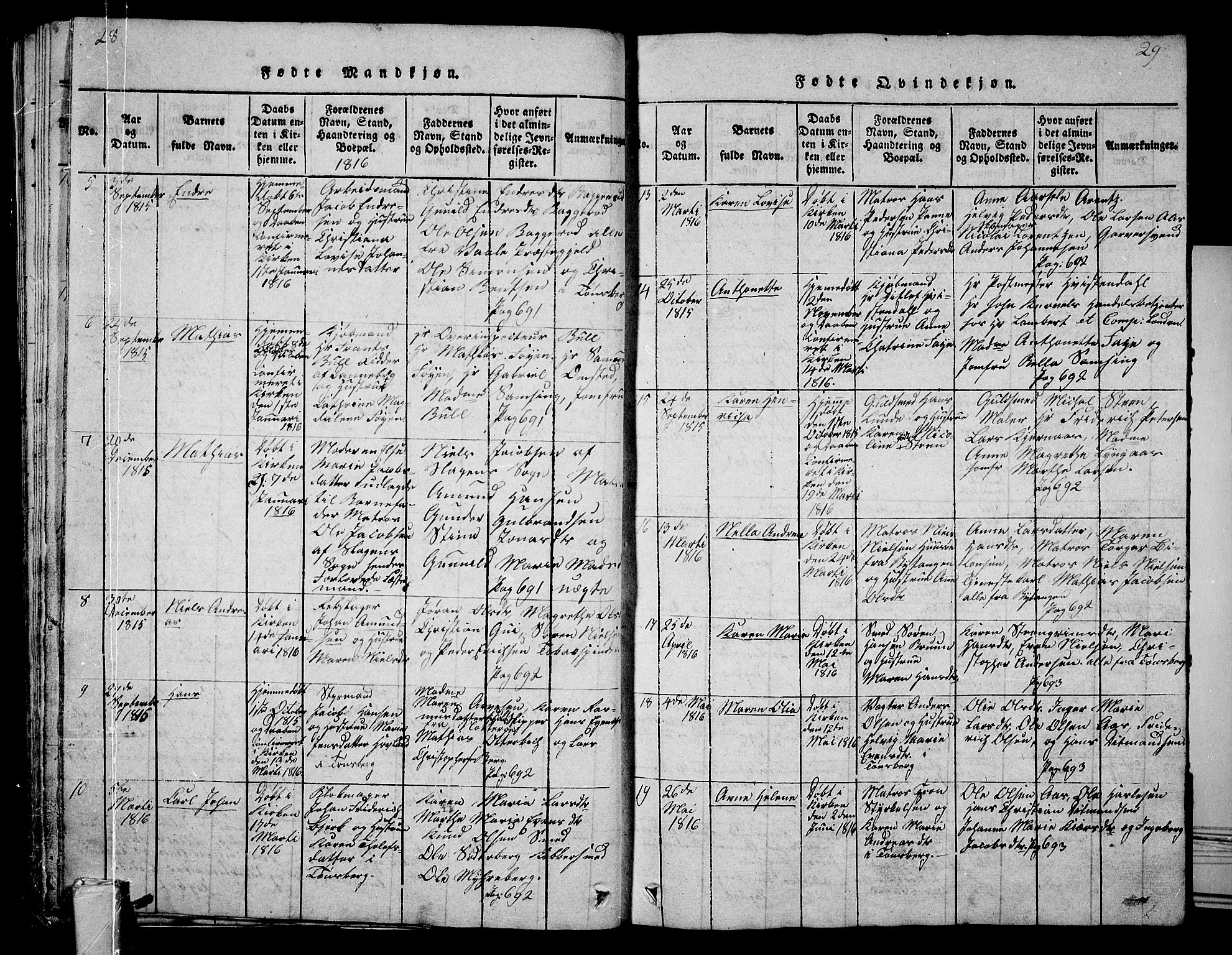 Tønsberg kirkebøker, AV/SAKO-A-330/G/Ga/L0001: Parish register (copy) no. 1, 1813-1826, p. 28-29