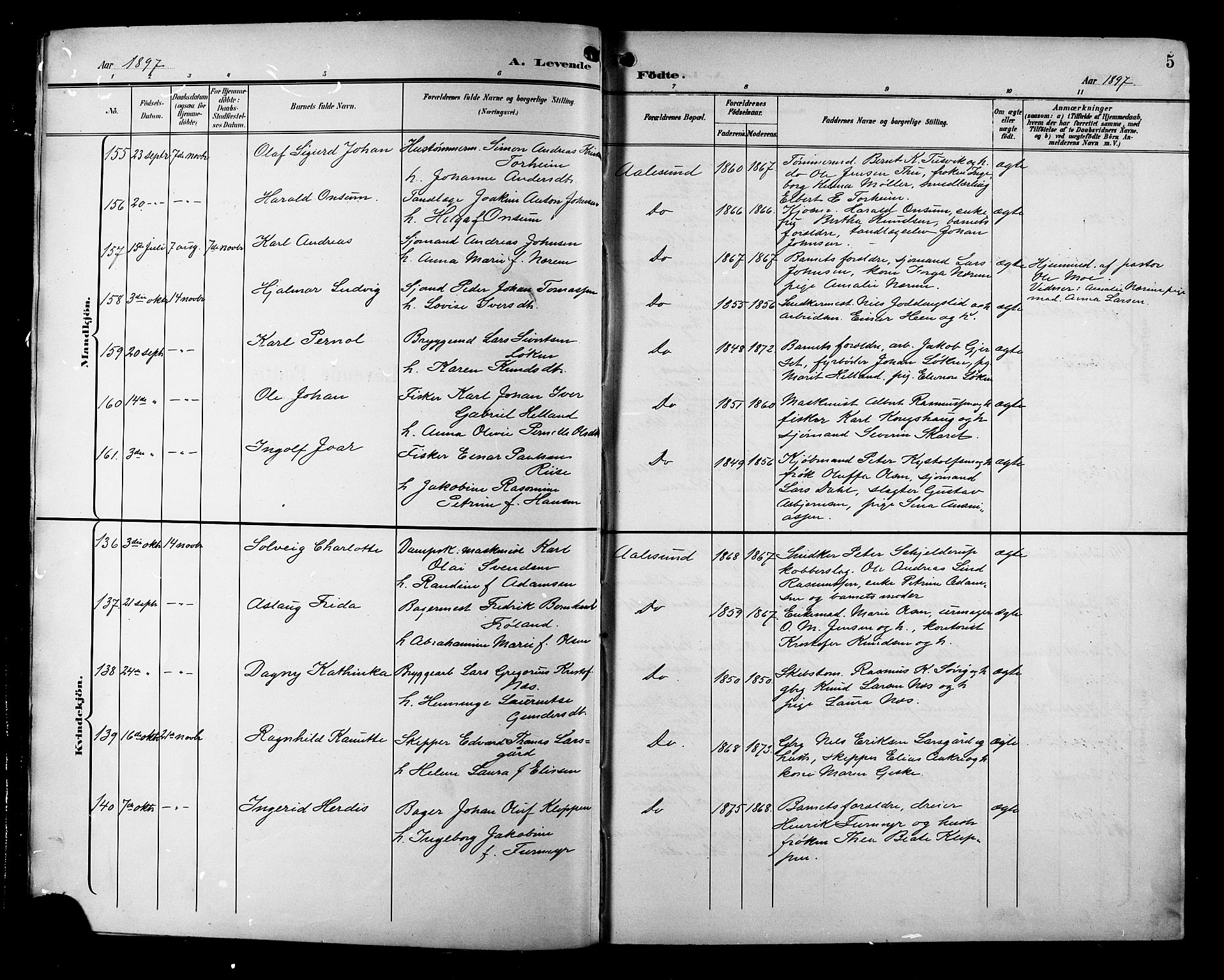 Ministerialprotokoller, klokkerbøker og fødselsregistre - Møre og Romsdal, AV/SAT-A-1454/529/L0468: Parish register (copy) no. 529C05, 1897-1908, p. 5