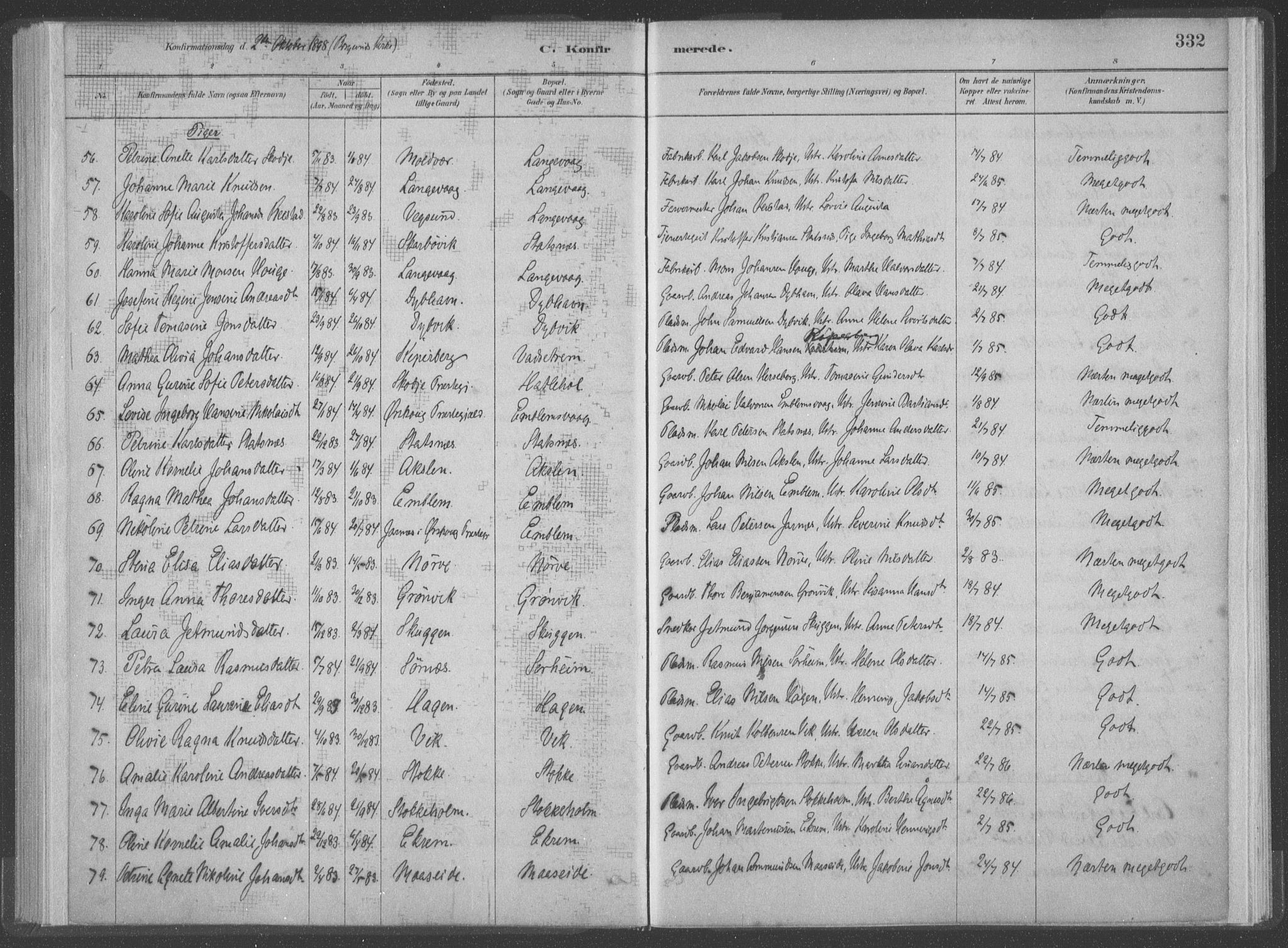 Ministerialprotokoller, klokkerbøker og fødselsregistre - Møre og Romsdal, AV/SAT-A-1454/528/L0402: Parish register (official) no. 528A12II, 1880-1903, p. 332