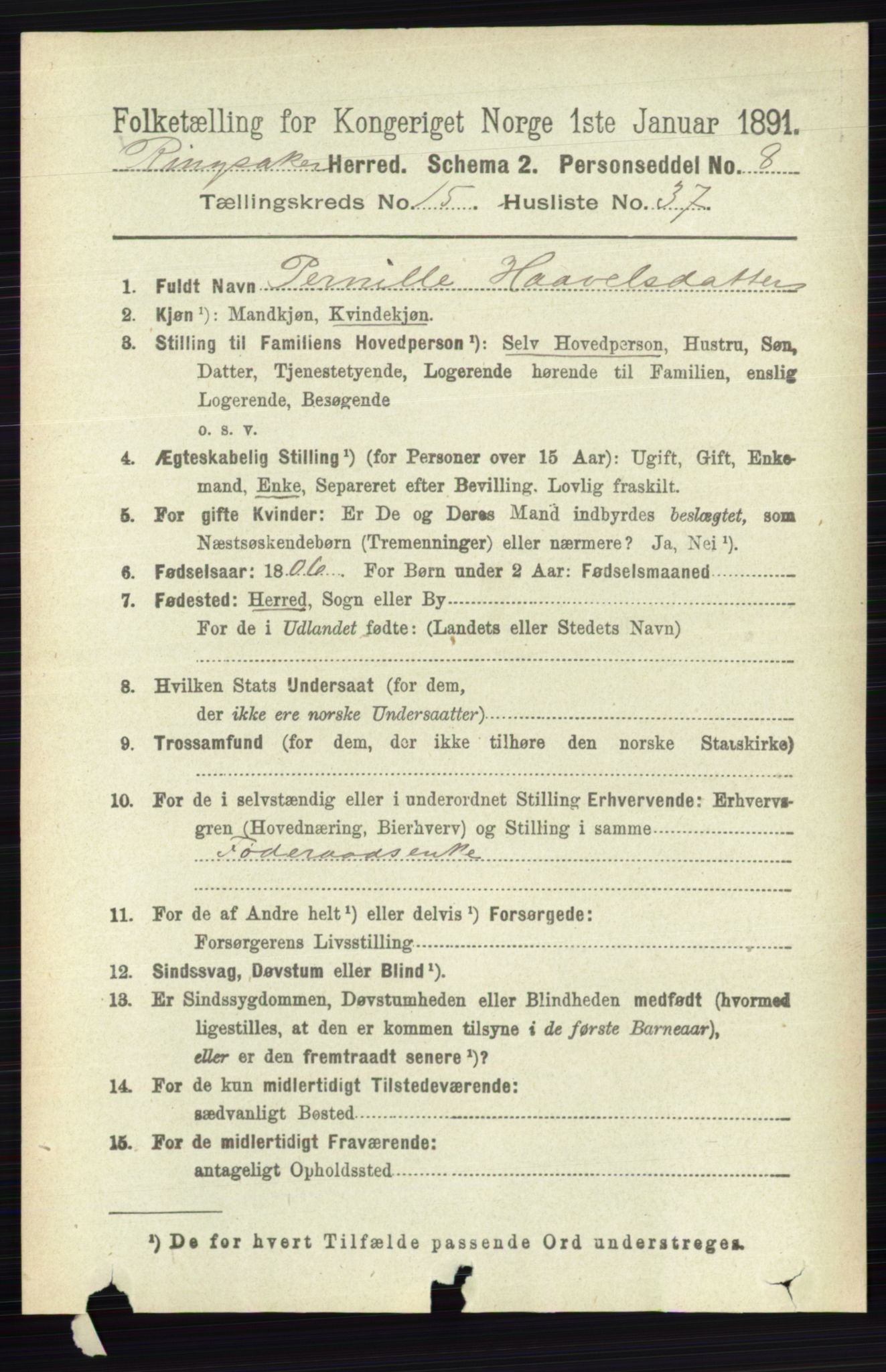RA, 1891 census for 0412 Ringsaker, 1891, p. 8727