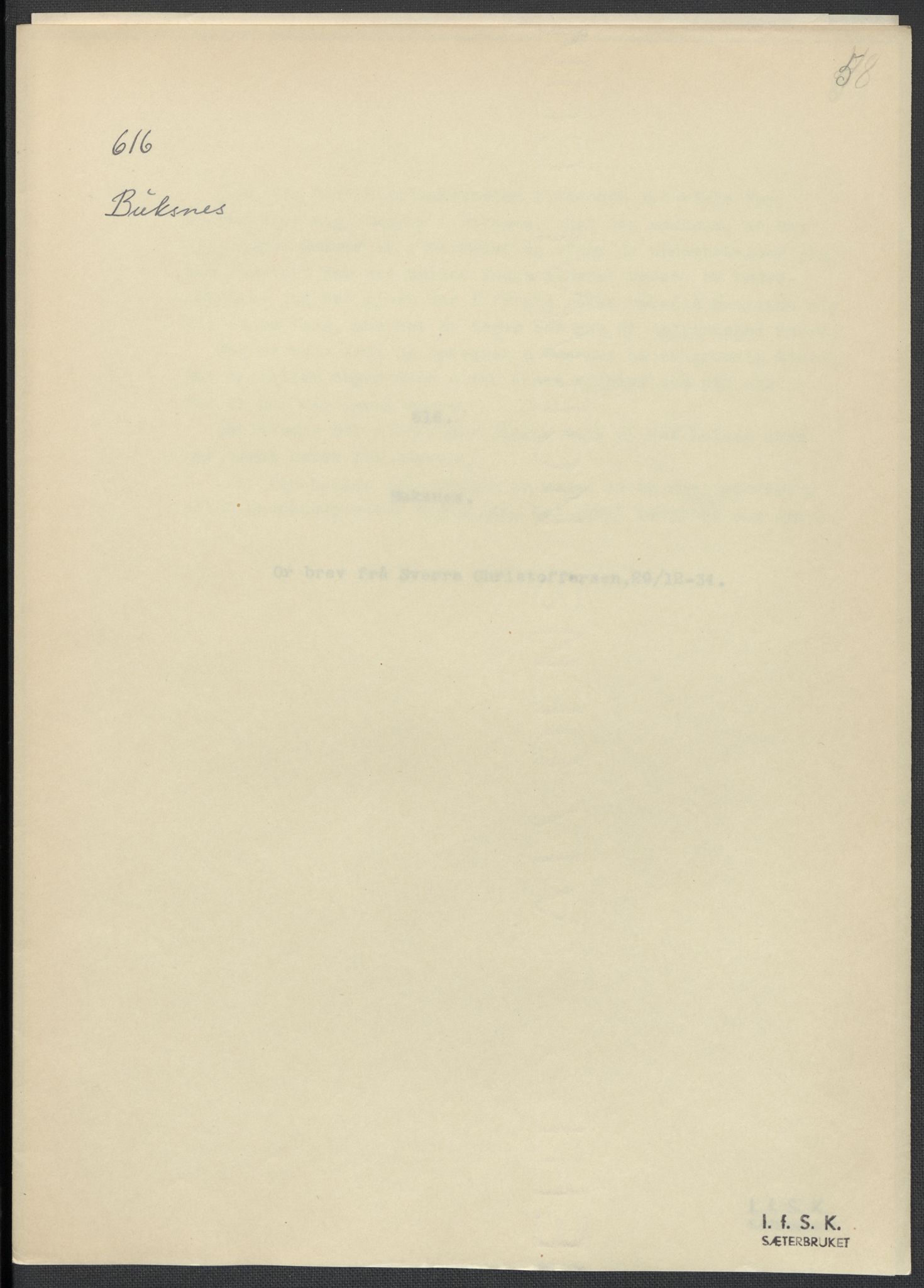 Instituttet for sammenlignende kulturforskning, RA/PA-0424/F/Fc/L0016/0003: Eske B16: / Nordland (perm XLVIII), 1932-1937, p. 58