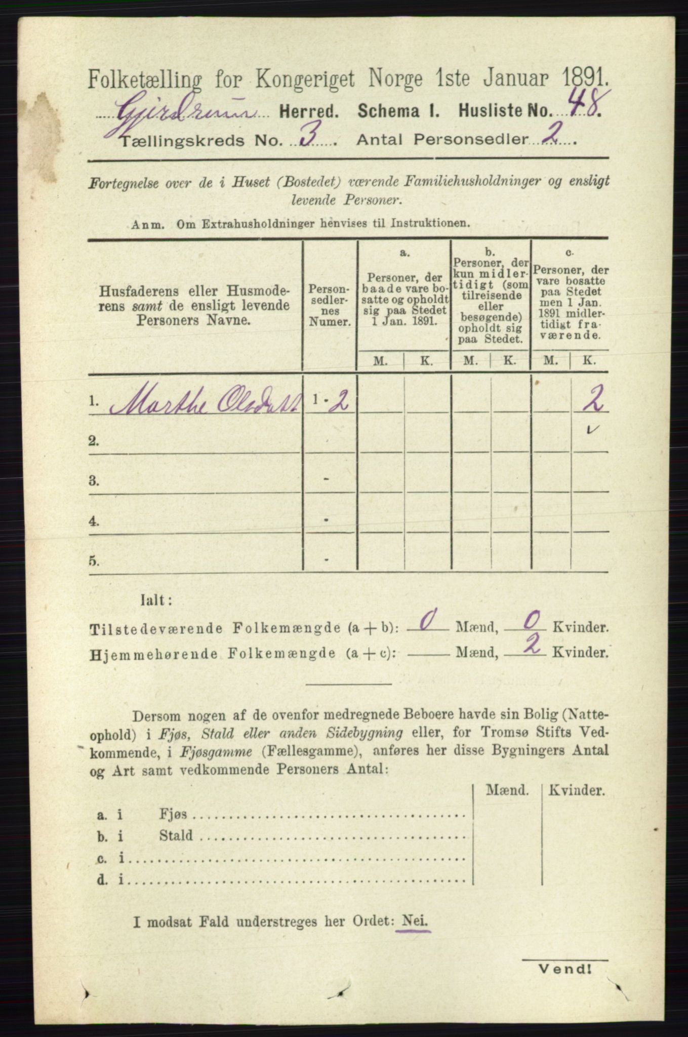 RA, 1891 census for 0234 Gjerdrum, 1891, p. 1207
