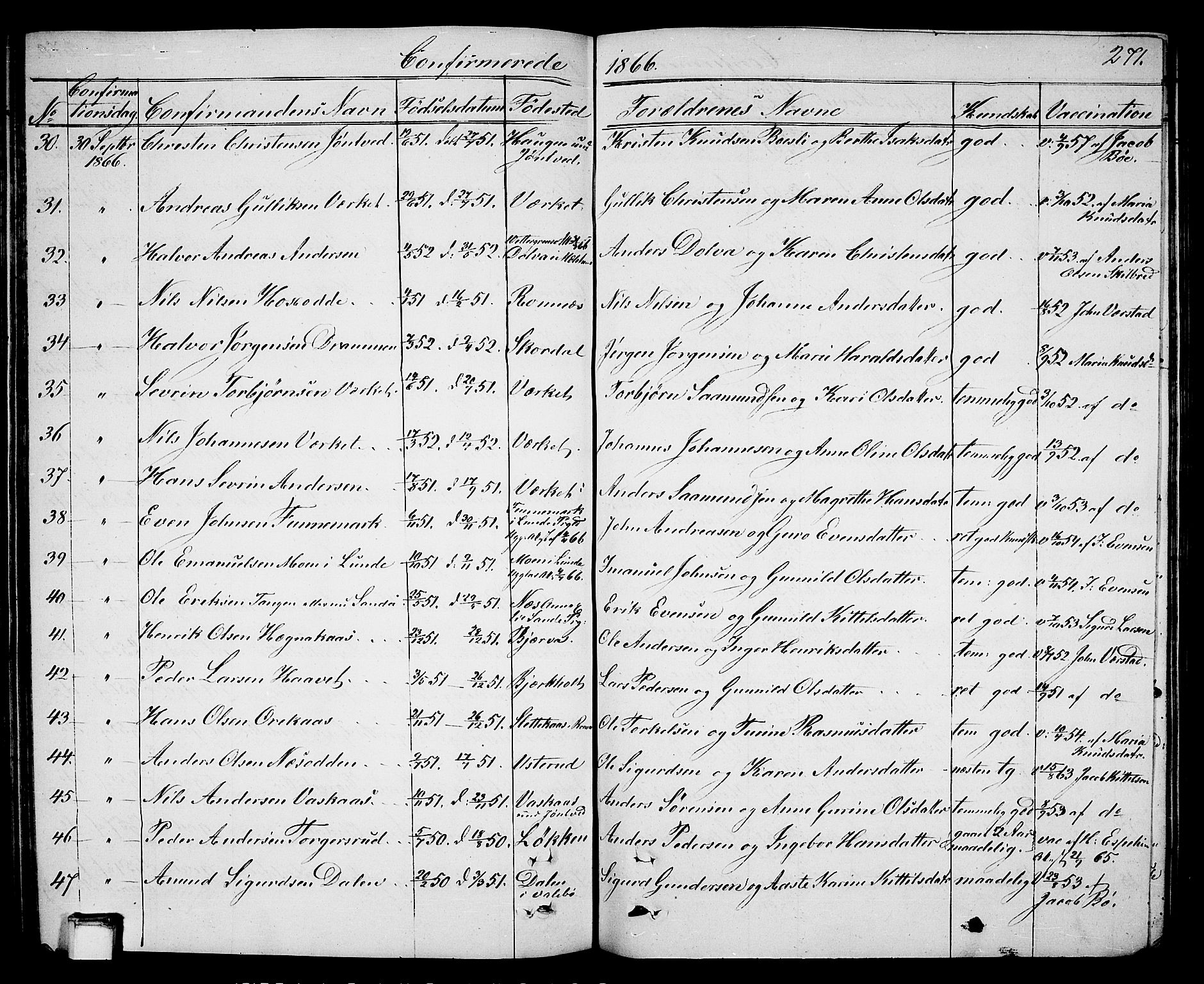 Holla kirkebøker, AV/SAKO-A-272/G/Ga/L0003: Parish register (copy) no. I 3, 1849-1866, p. 271