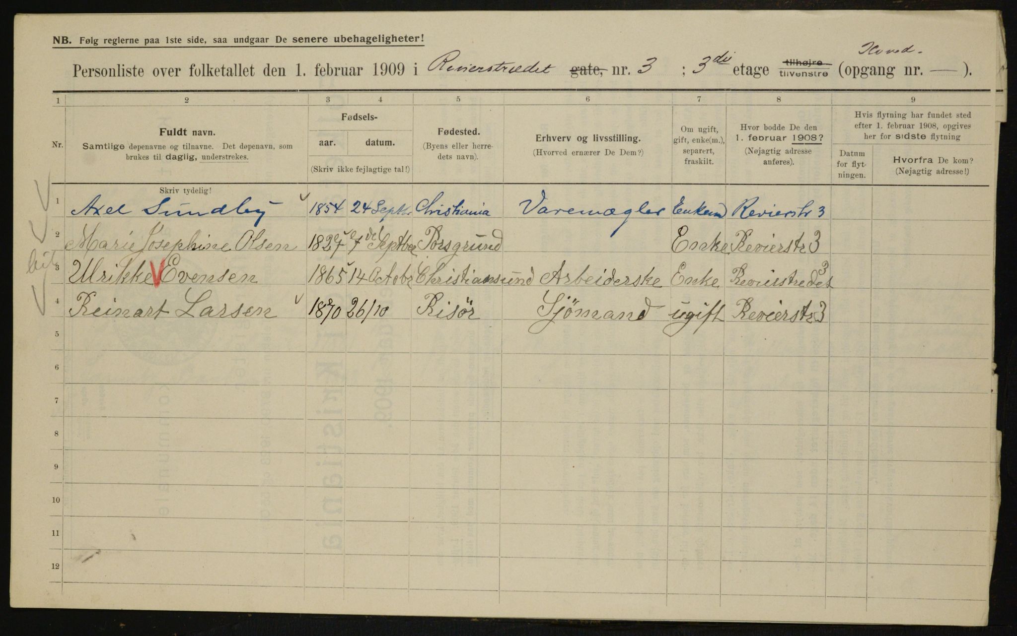 OBA, Municipal Census 1909 for Kristiania, 1909, p. 75139