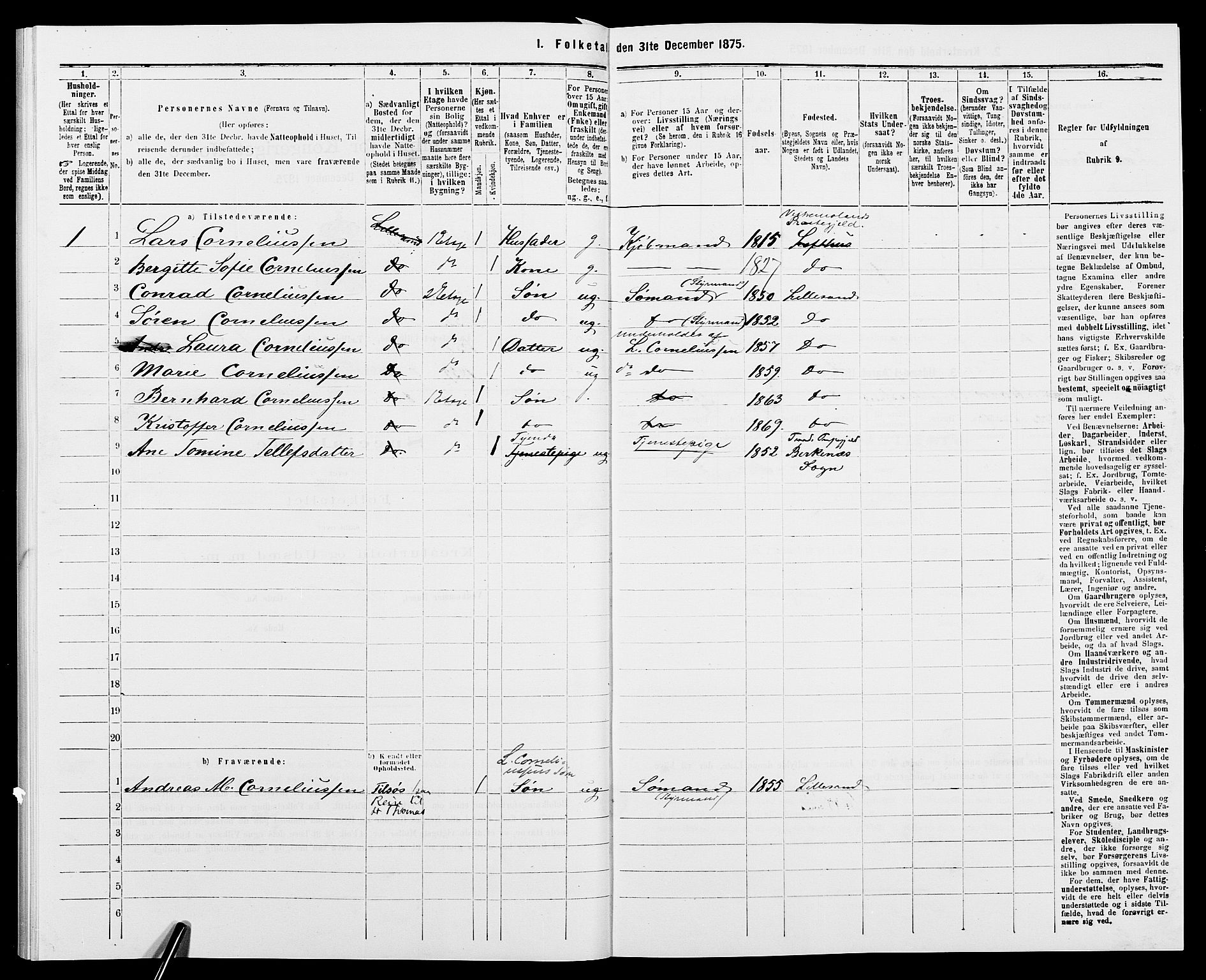 SAK, 1875 census for 0905B Vestre Moland/Lillesand, 1875, p. 89