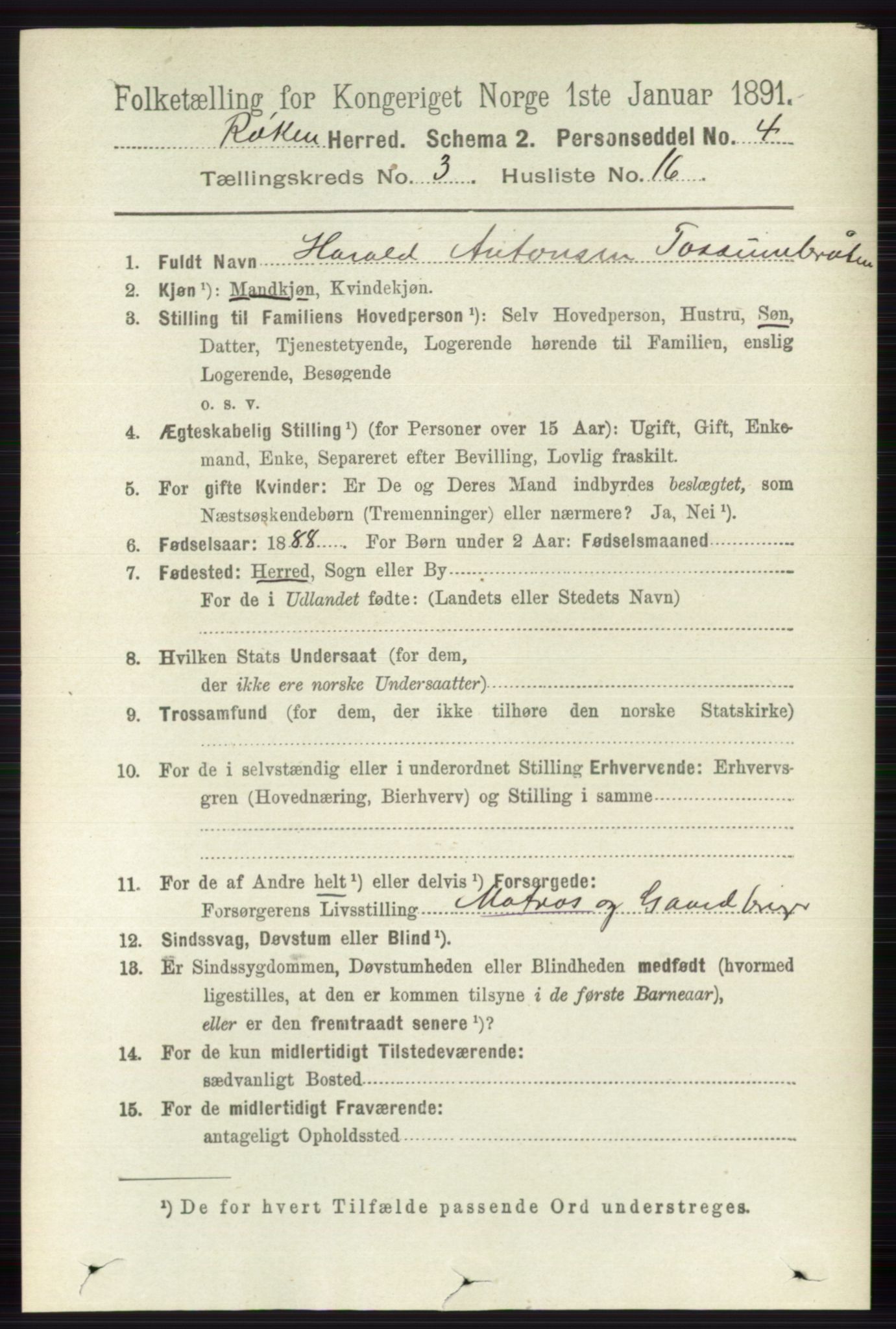 RA, 1891 census for 0627 Røyken, 1891, p. 1281