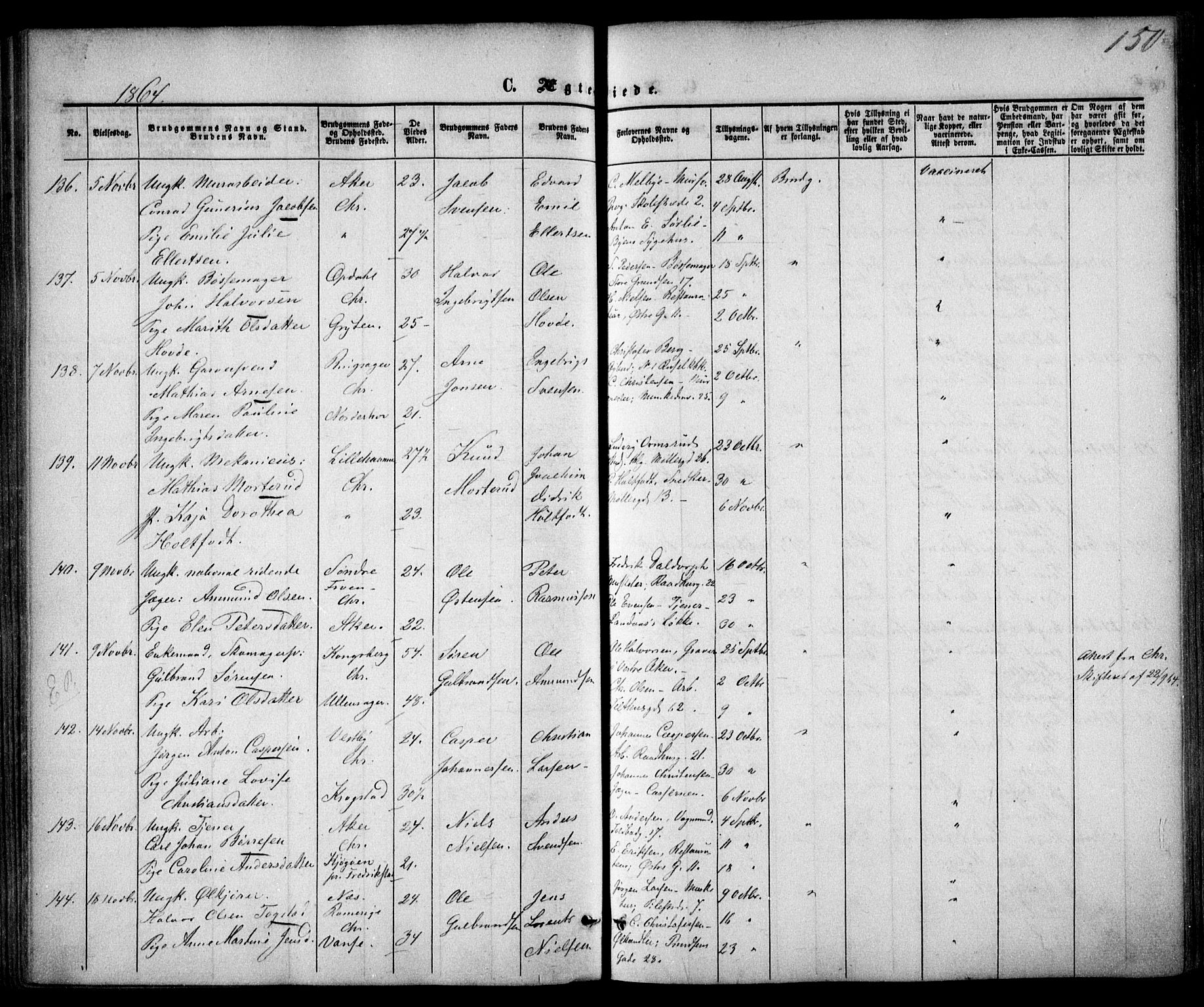 Trefoldighet prestekontor Kirkebøker, AV/SAO-A-10882/F/Fc/L0001: Parish register (official) no. III 1, 1858-1874, p. 150