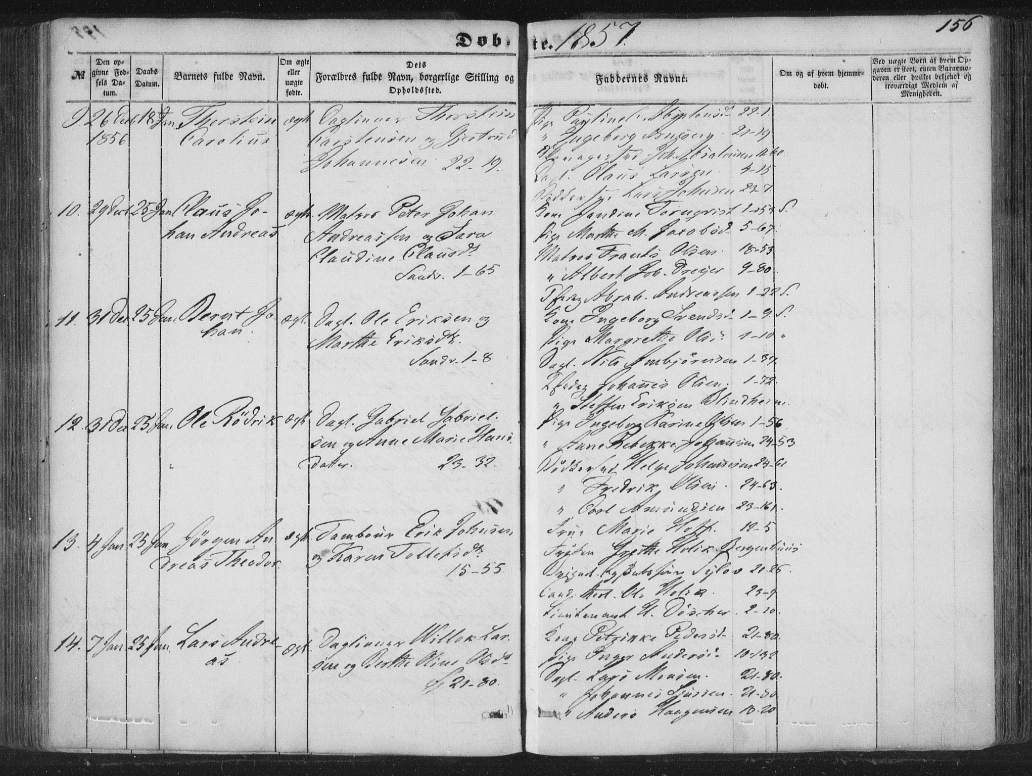 Korskirken sokneprestembete, AV/SAB-A-76101/H/Haa/L0017: Parish register (official) no. B 3, 1851-1857, p. 156