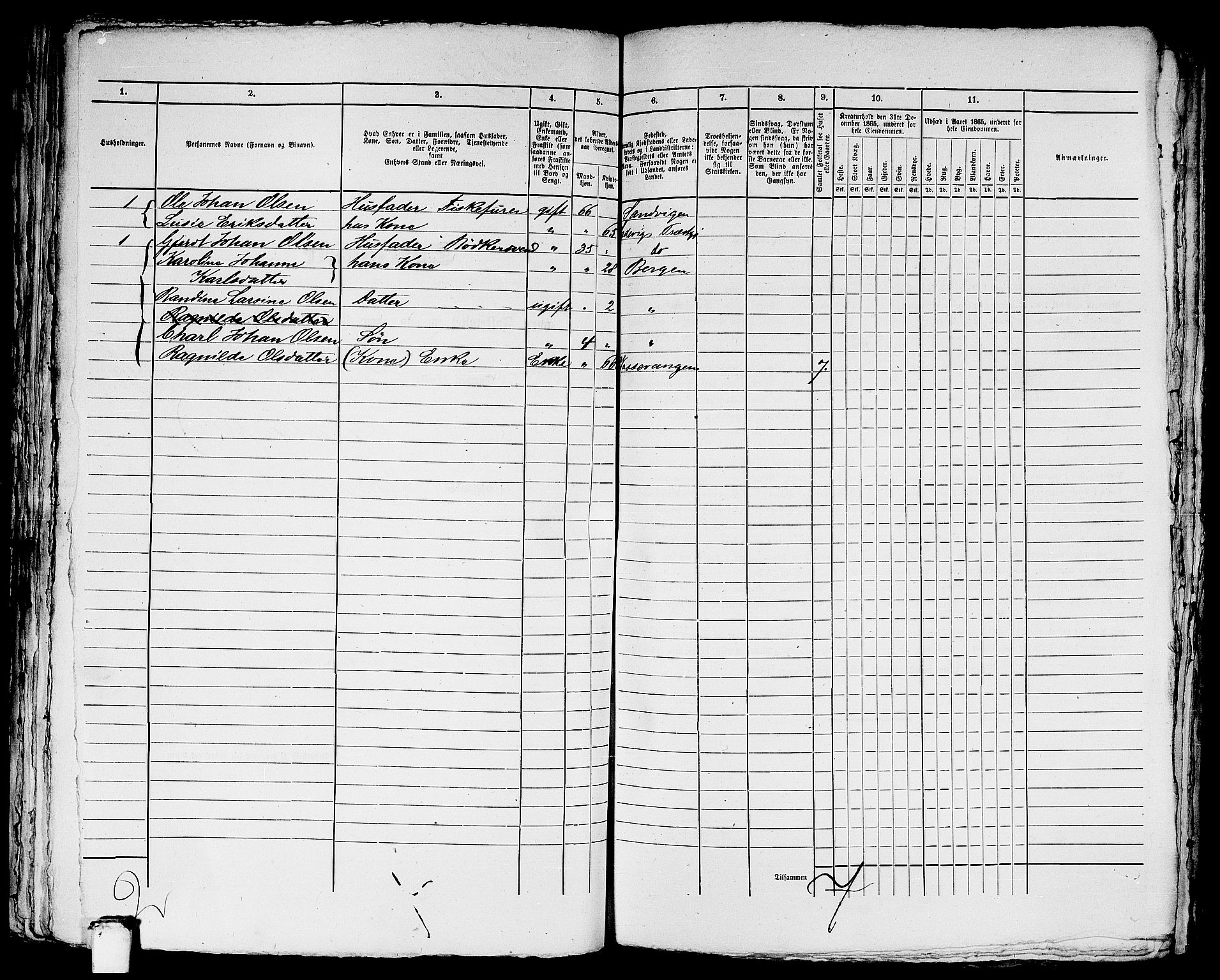 RA, 1865 census for Bergen, 1865, p. 4806